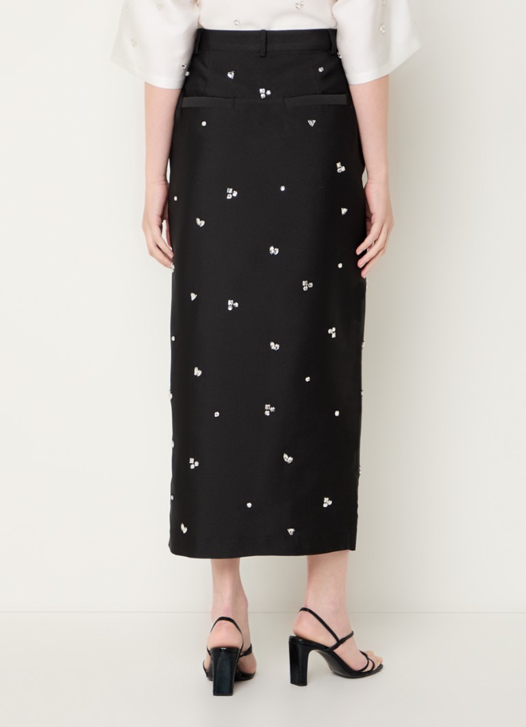 Gonna midi Sandro in misto seta, impreziosita da strass e con spacco.