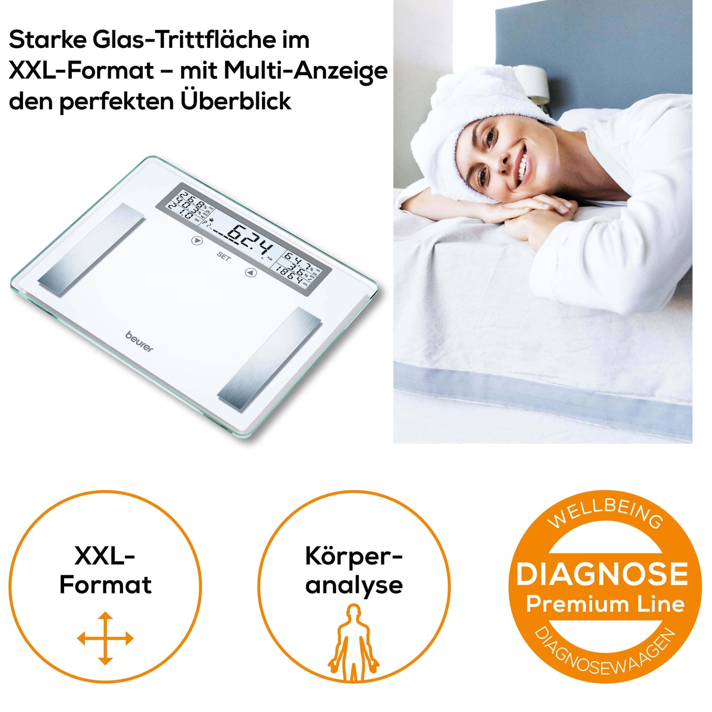 Beurer Diagnosewaage BG 51 XXL-Diagnosewaage mit BMI Ganzkörperanalyse - bis 200 kg