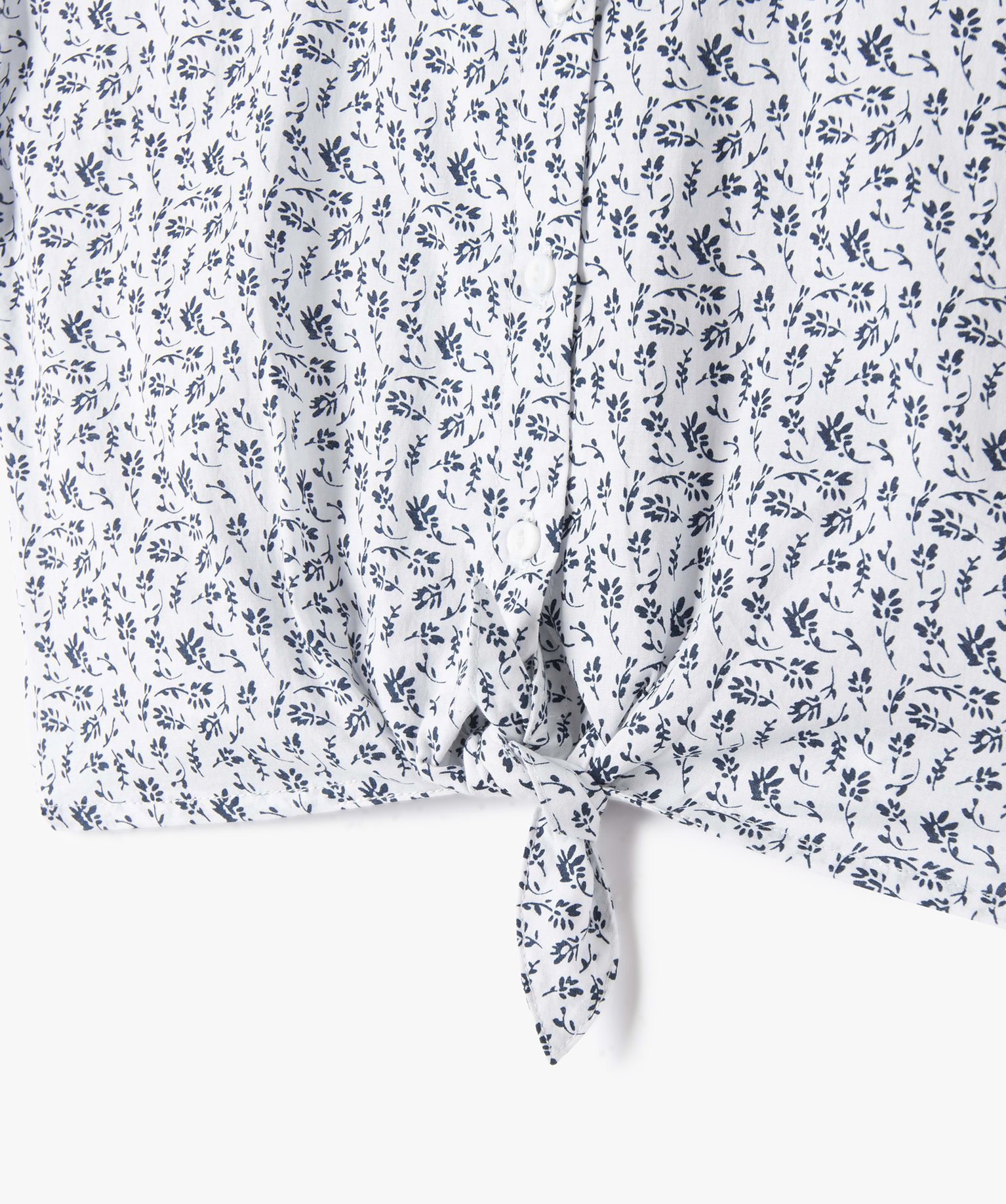 Chemise fille à manches courtes nouée dans le bas blanc | GEMO