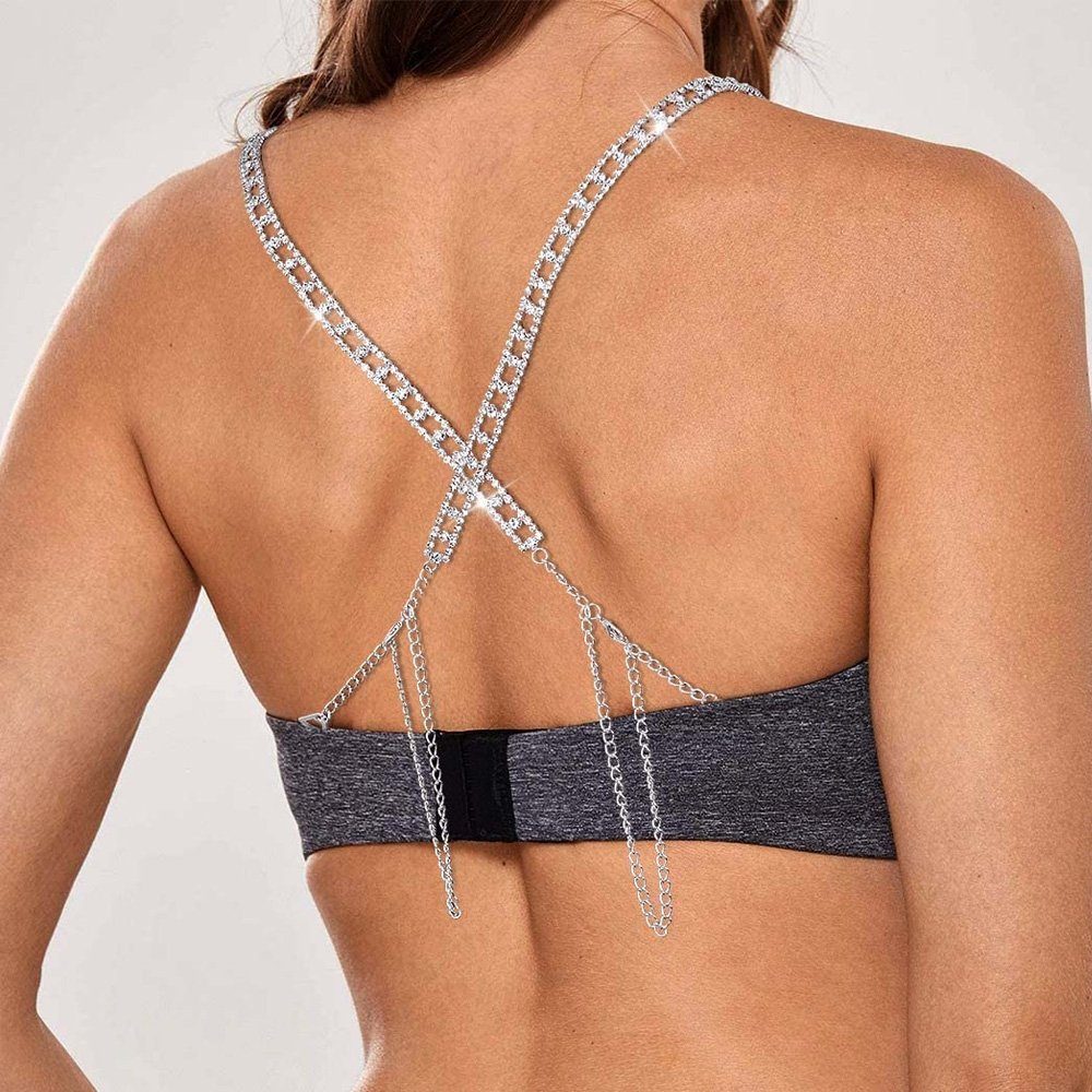 Tian Dee BH-Träger Damen BH-Träger Glitzernd Strass Silber BH Schultergurt (2 Stück)