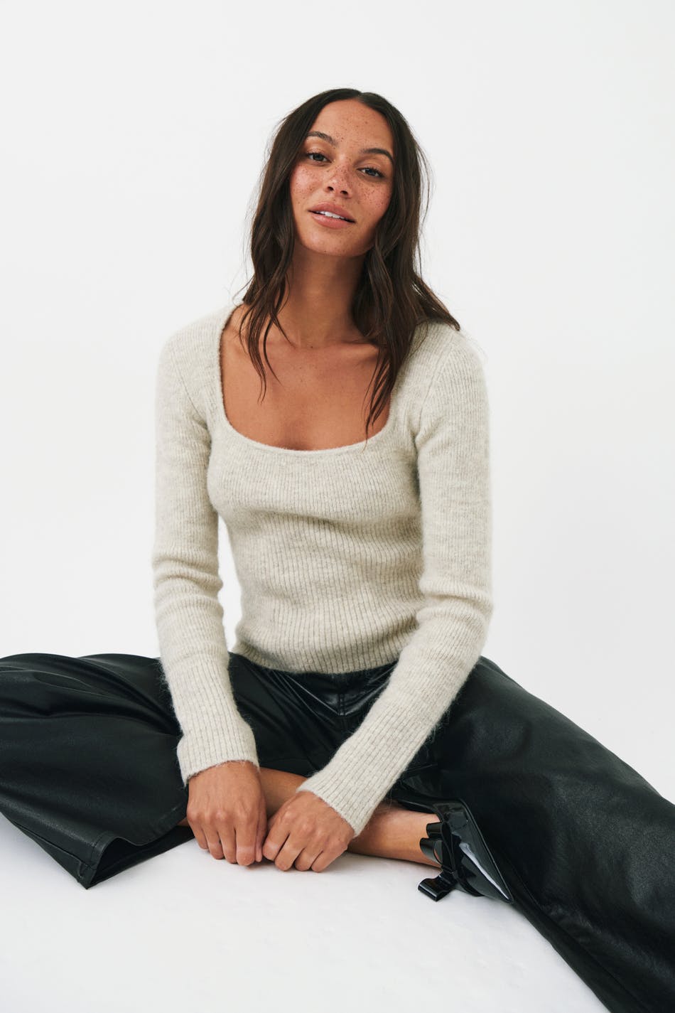 Square neck knit top