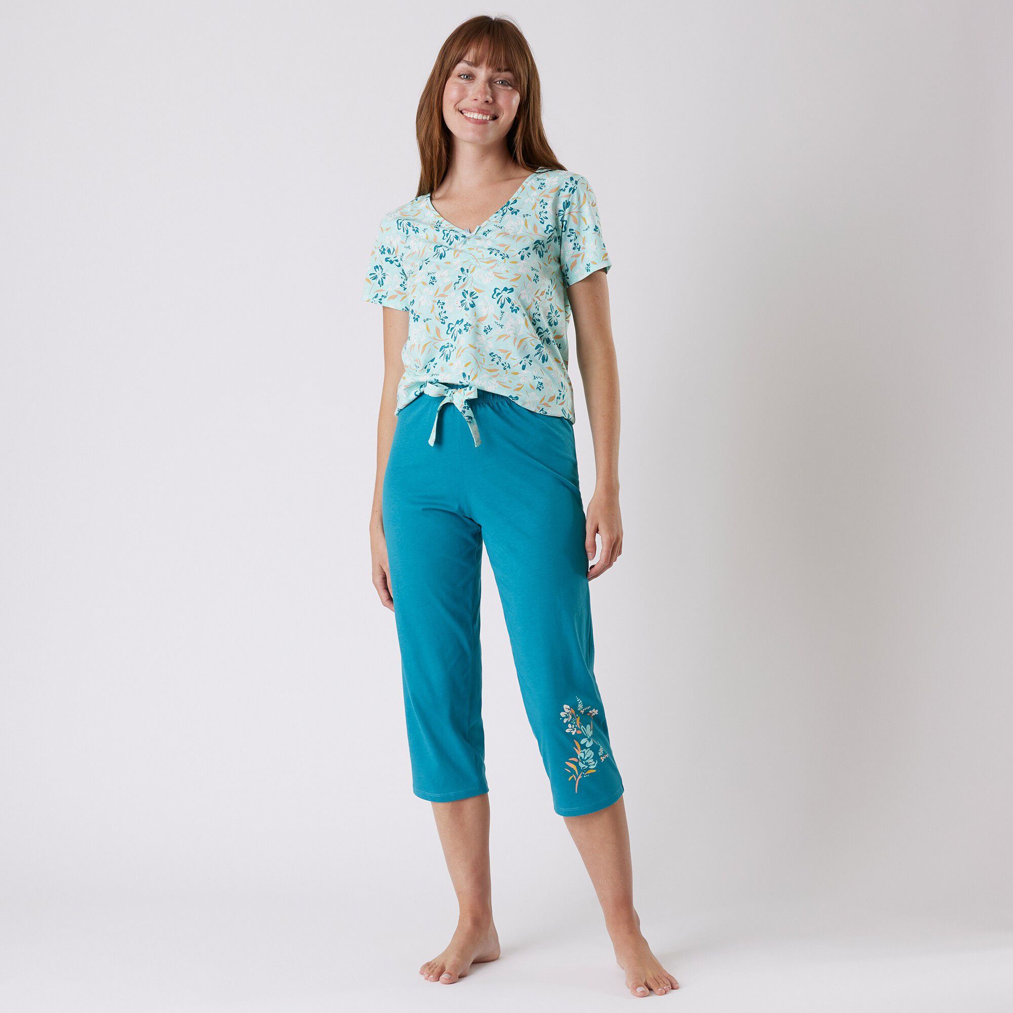 Pantalon court pyjama imprimé placé 