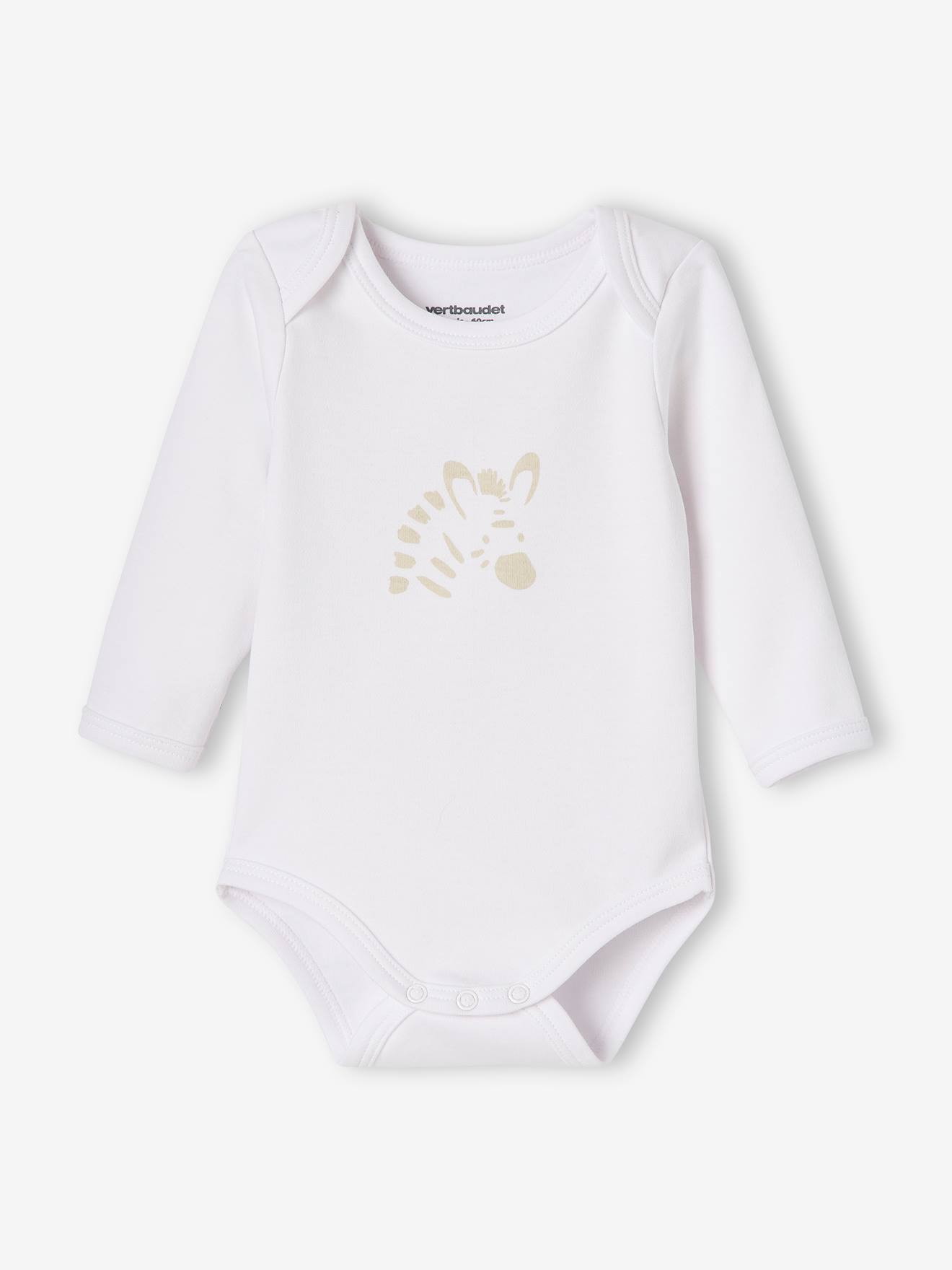 Lot de 5 bodies « animaux » bébé naissance ouverture US manches longues BASICS lot ivoire
