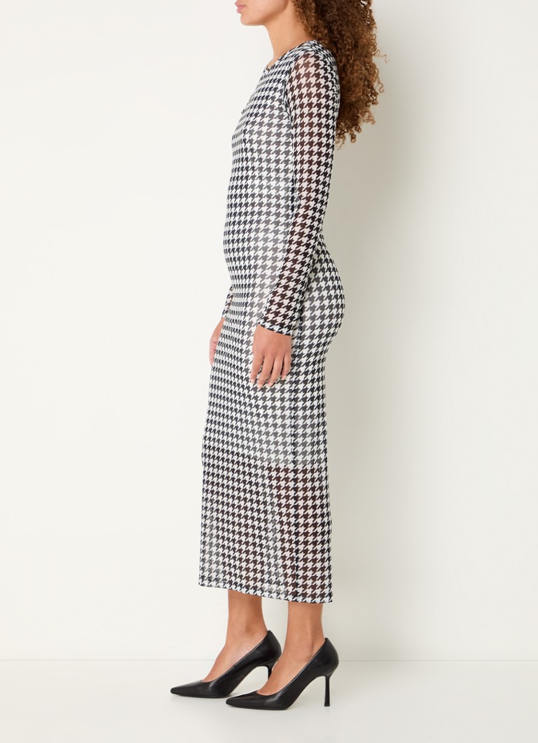 Vestido midi Nalusia de punto con estampado de pata de gallo de Hugo Boss