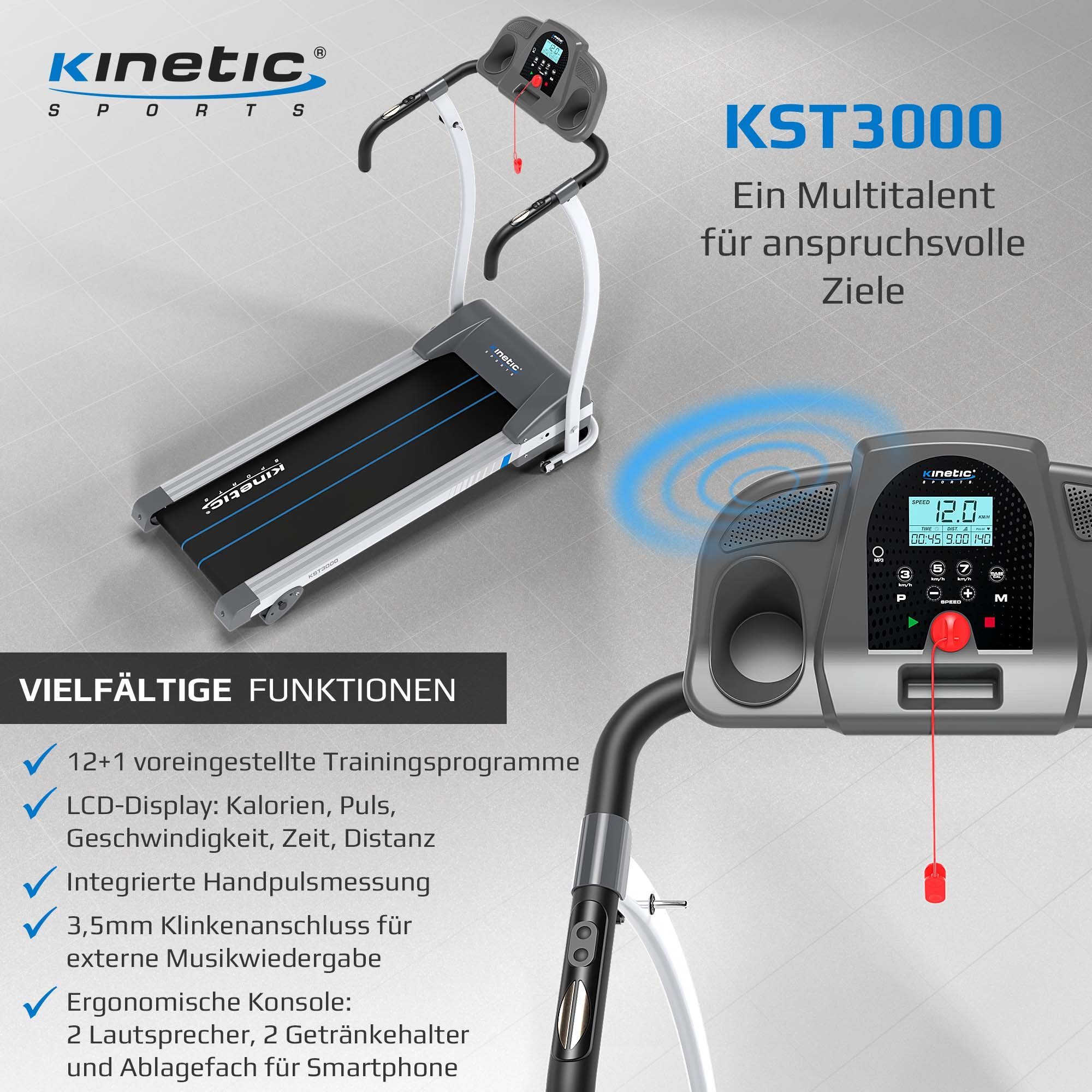 Kinetic Sports Laufband KST3000, klappbar mit LCD Display, 1100 W Motor, 1- 12 km/h
