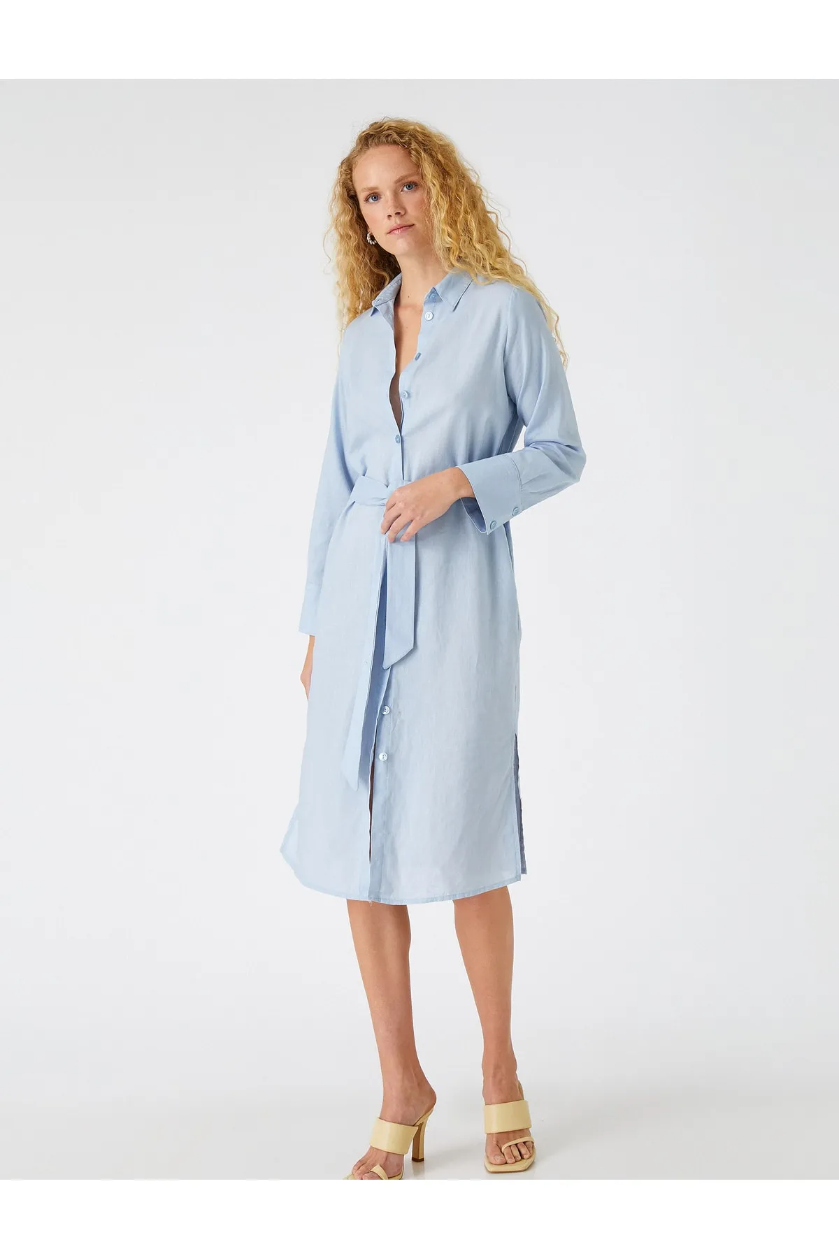 Koton  Midi-Hemdkleid aus Leinenmischung