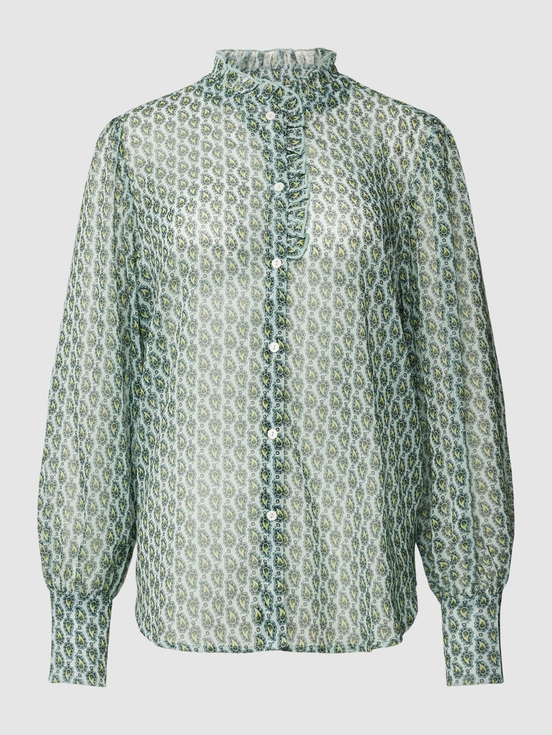 Bluse mit Allover-Muster und Stehkragen in grün
