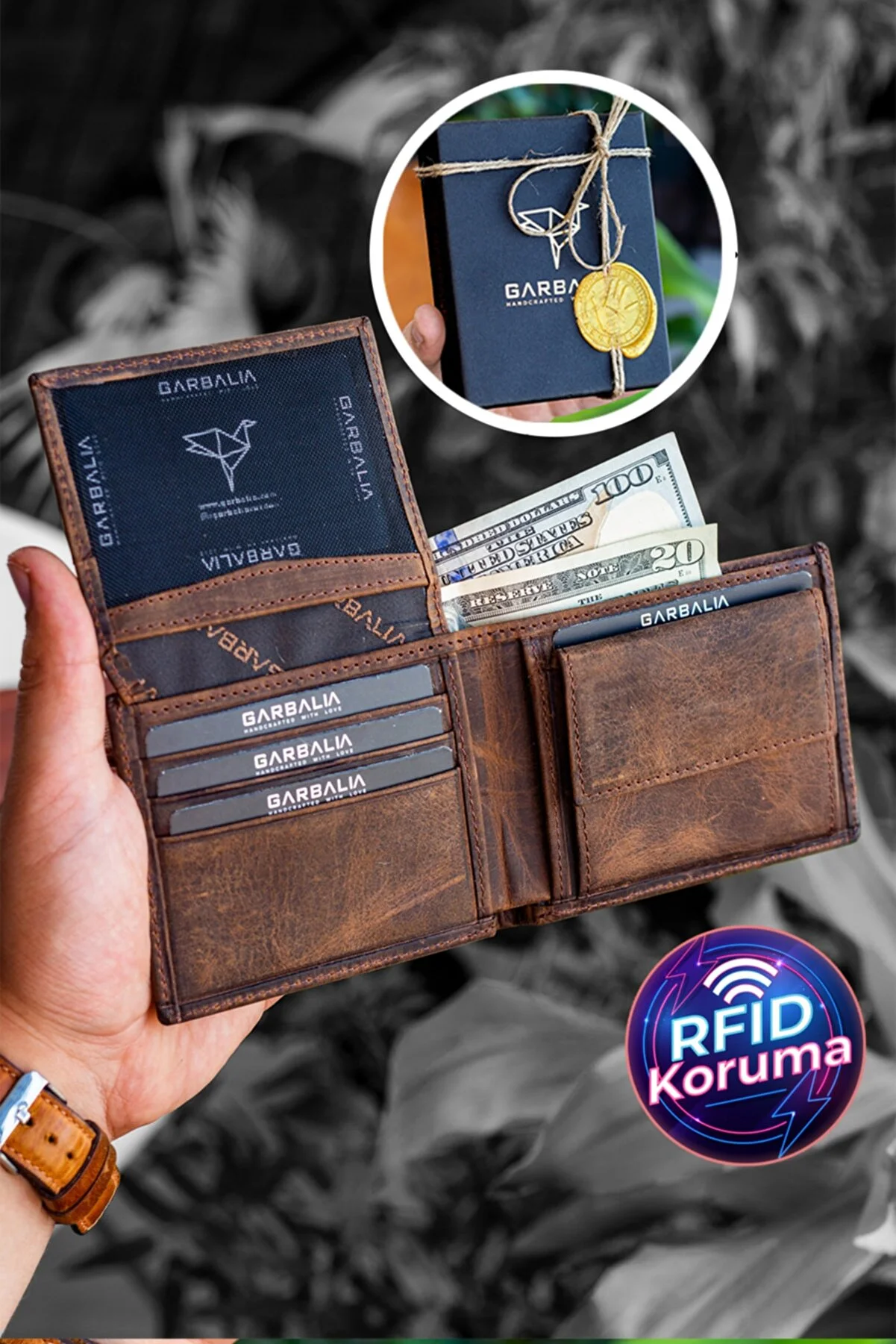 Garbalia  Jackson Braune Geldbörse aus echtem Leder mit RFID-Schutz und Münzfach