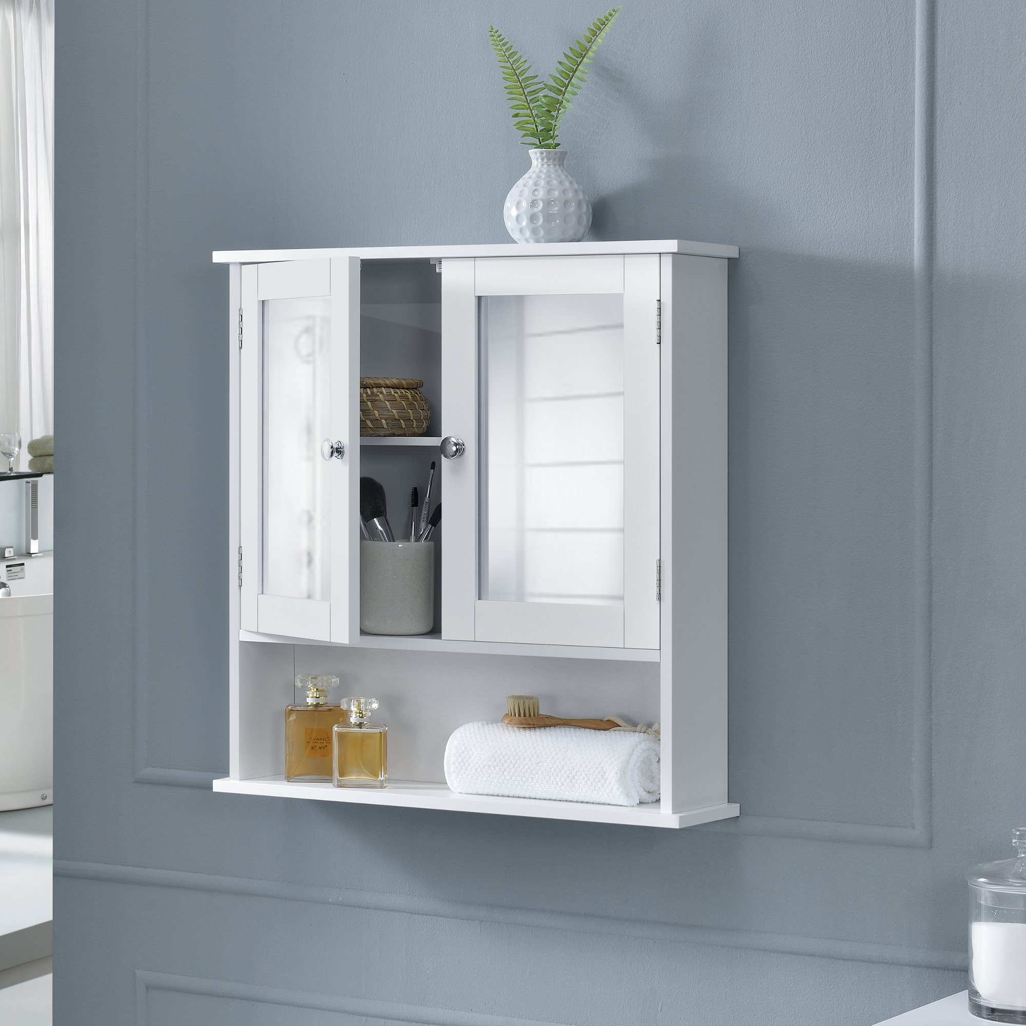 en.casa Badezimmerspiegelschrank Freren Spiegelschrank 58x56x13cm Weiß