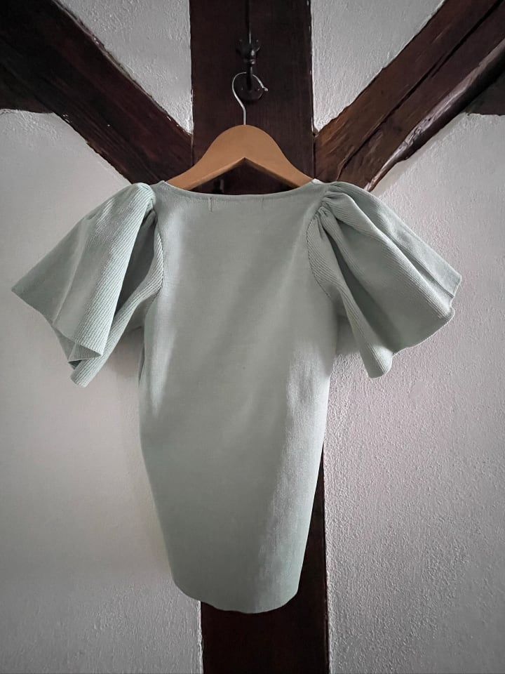 Vero Moda Geripptes Rüschen T-Shirt Kurzarm Strick Shirt VMGINNY in Mint günstig kaufen XS