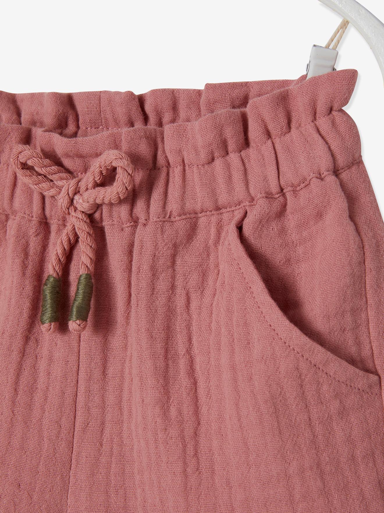 Short taille élastiquée bébé en gaze de coton abricot