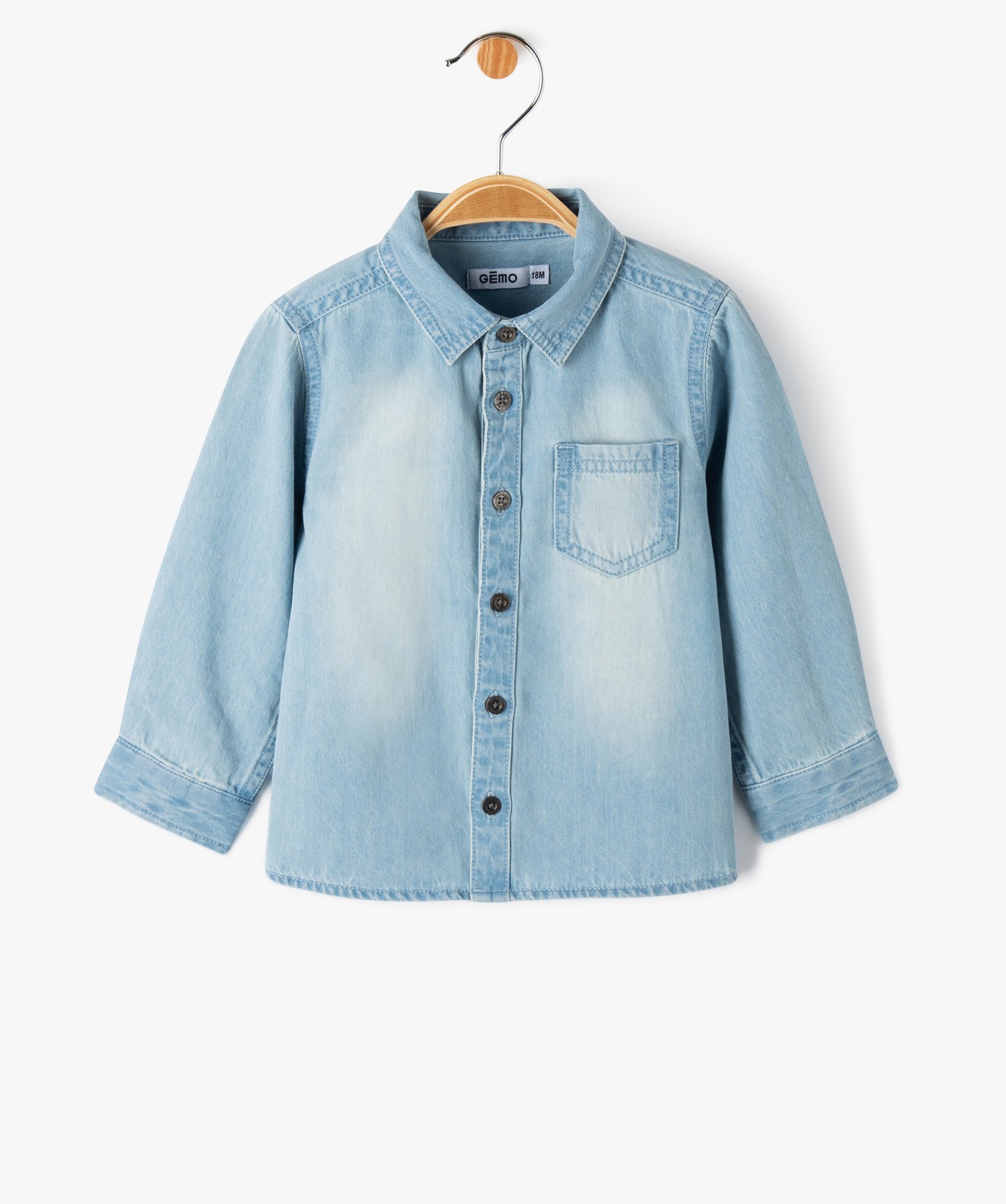Ensemble 2 pièces : chemise en jean + tee-shirt manches lon... denim | GEMO