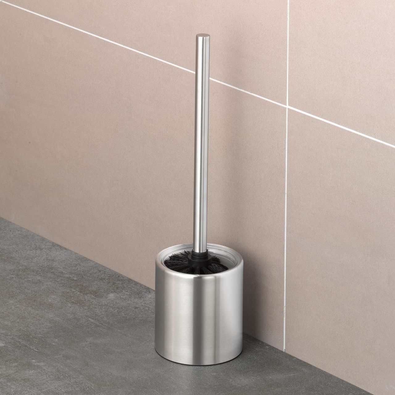 Weles AMARE WC Bürste mit Ersatzbürste, Toilettenbürste, Klobürster, WC Garnitur aus robustem Edelstahl, Badaccessoires, Zylinder