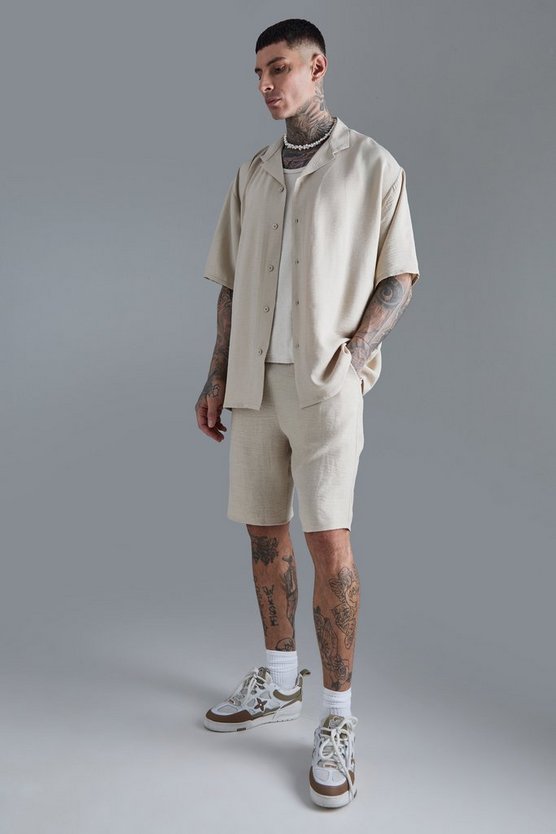 Tall Oversize Leinen-Hemd & Shorts