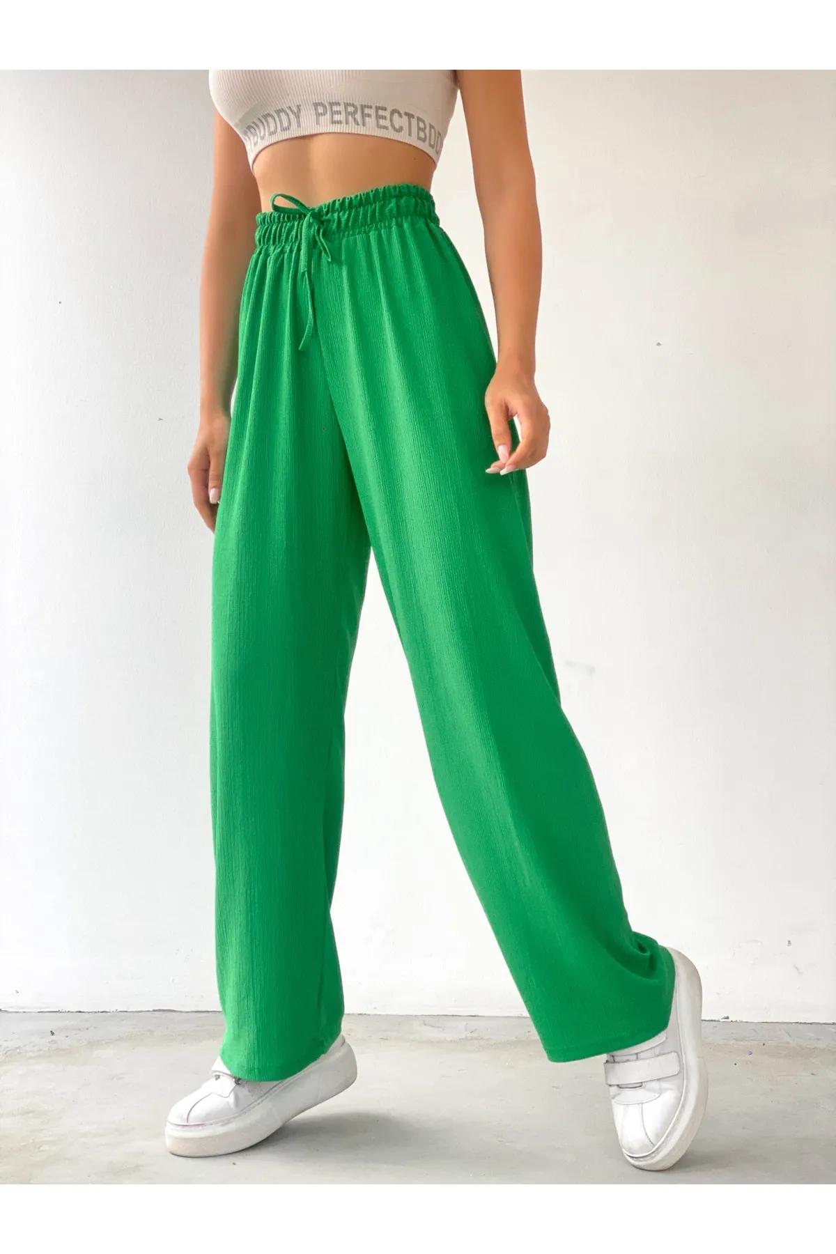 BEJNA  Grüne Palazzo-Hose mit elastischem Bund für Damen