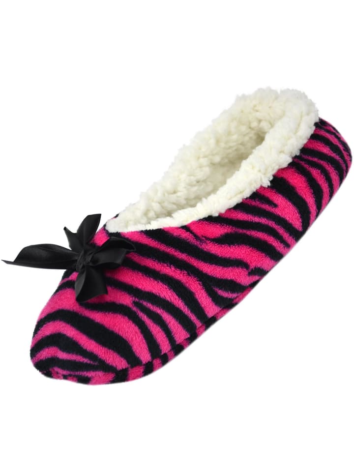 normani Damen-Slipper Hausschuhe mit Schleife in Zebra/Pink günstig kaufen
