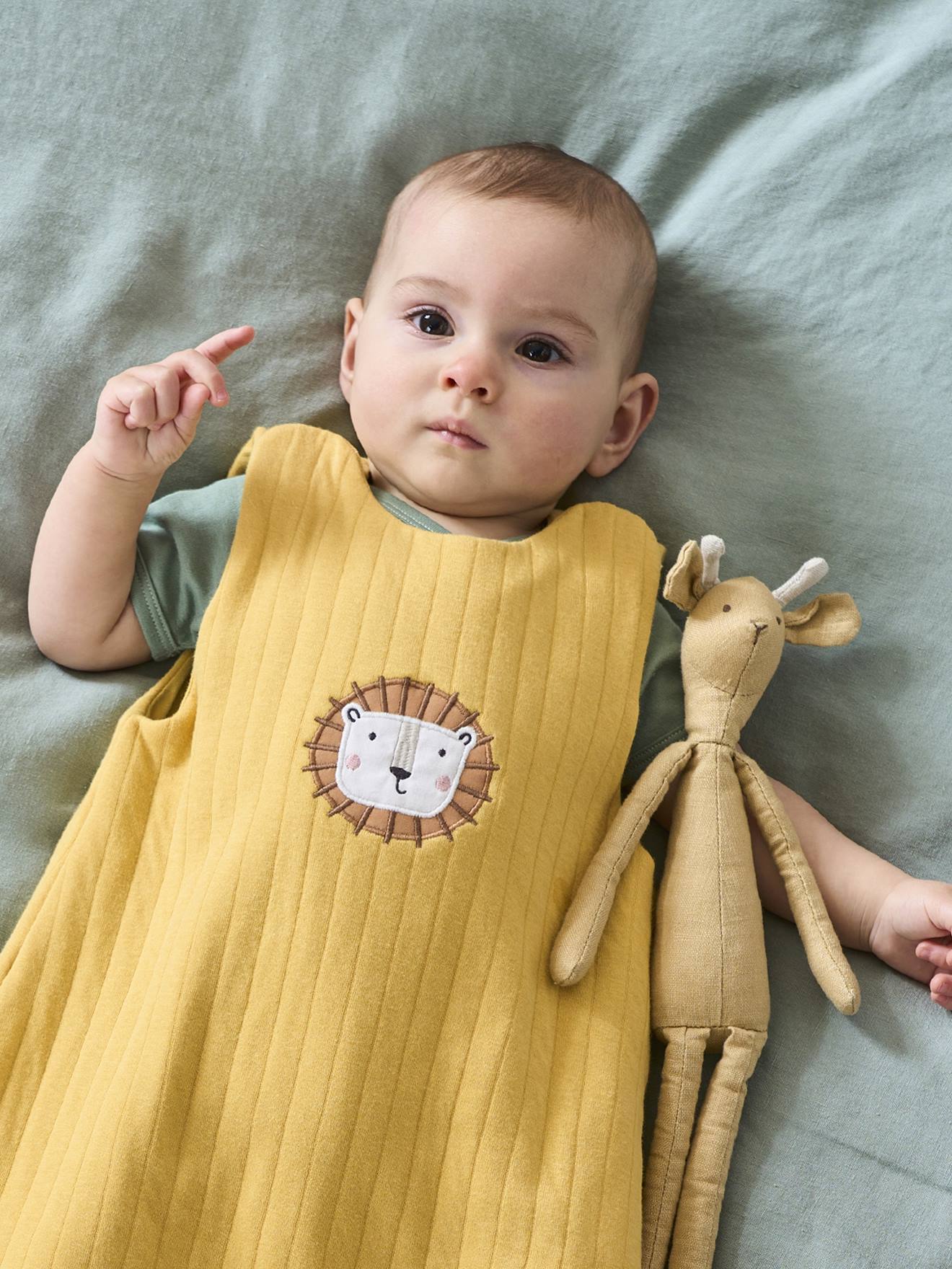 Vertbaudet Ärmelloser Baby Sommerschlafsack ANIMALS Oeko-Tex - senfgelb