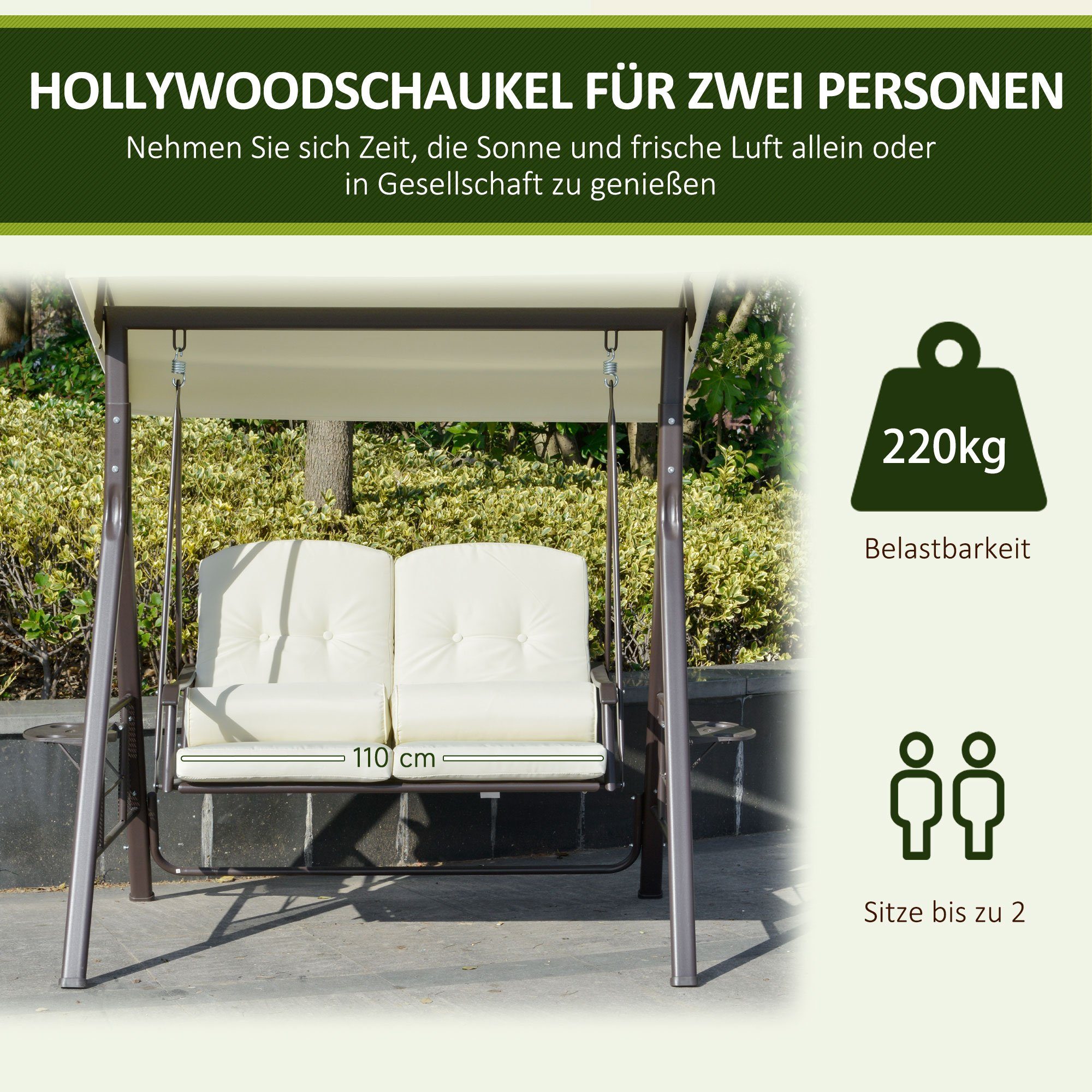 Outsunny Hollywoodschaukel Hollywoodschaukel, 3-Sitzer, Set, 1 tlg., 1 x Hollywoodschaukel, inkl. Sonnendach