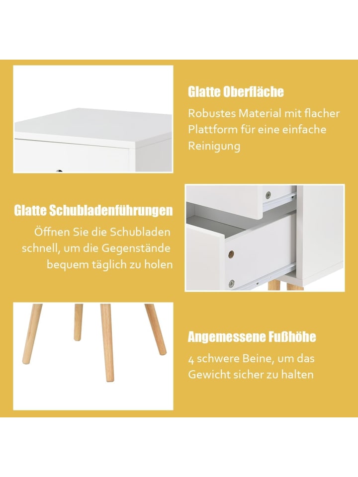 COSTWAY Nachttisch mit Schubladen 40 x 40 x 56 cm in Weiß günstig kaufen onesize