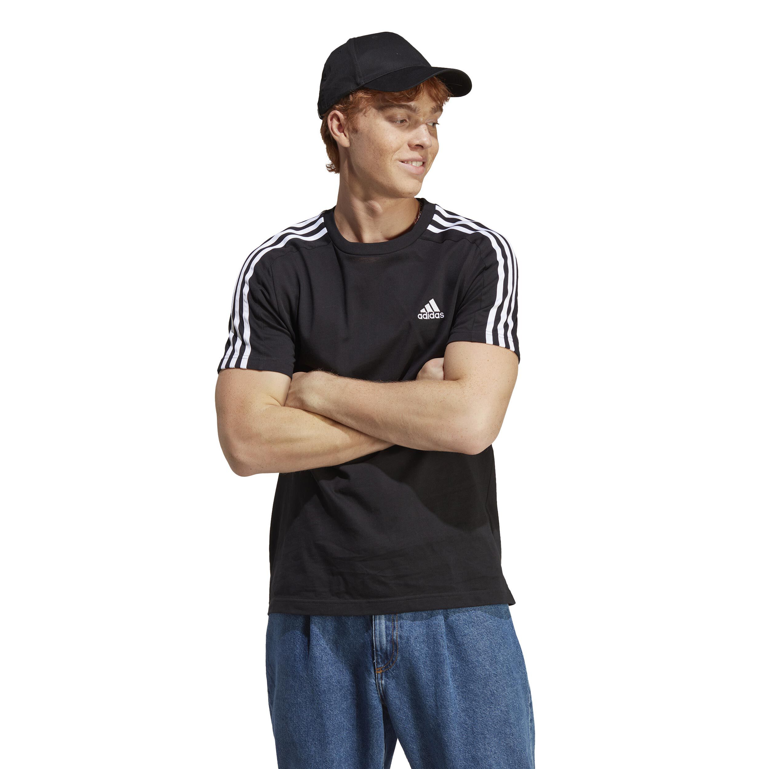 3 Stripes Single Jersey T-Shirt Herren - Schwarz, Weiß