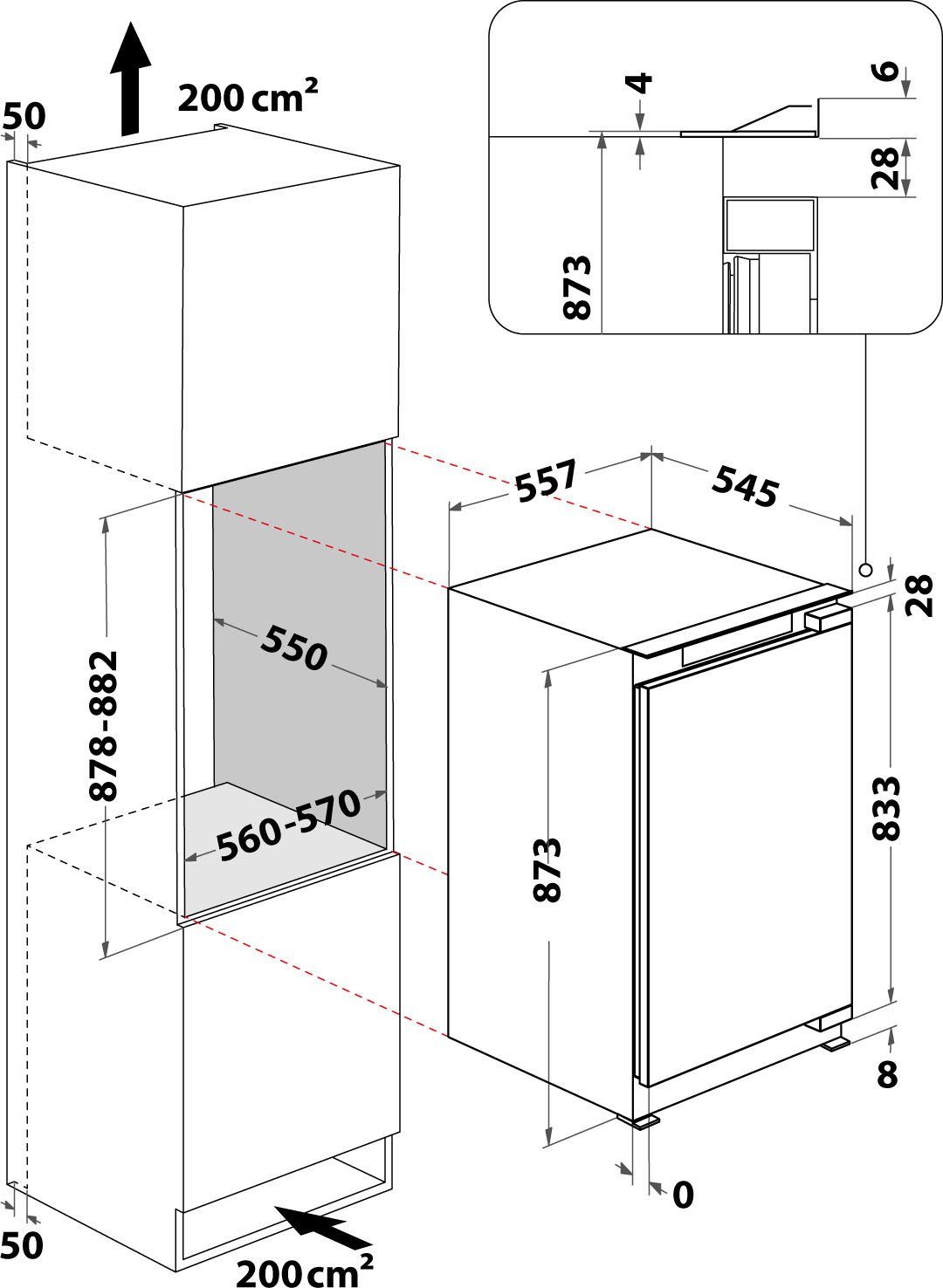 BAUKNECHT Einbaugefrierschrank GSI 9F2, 87,3 cm hoch, 55,7 cm breit