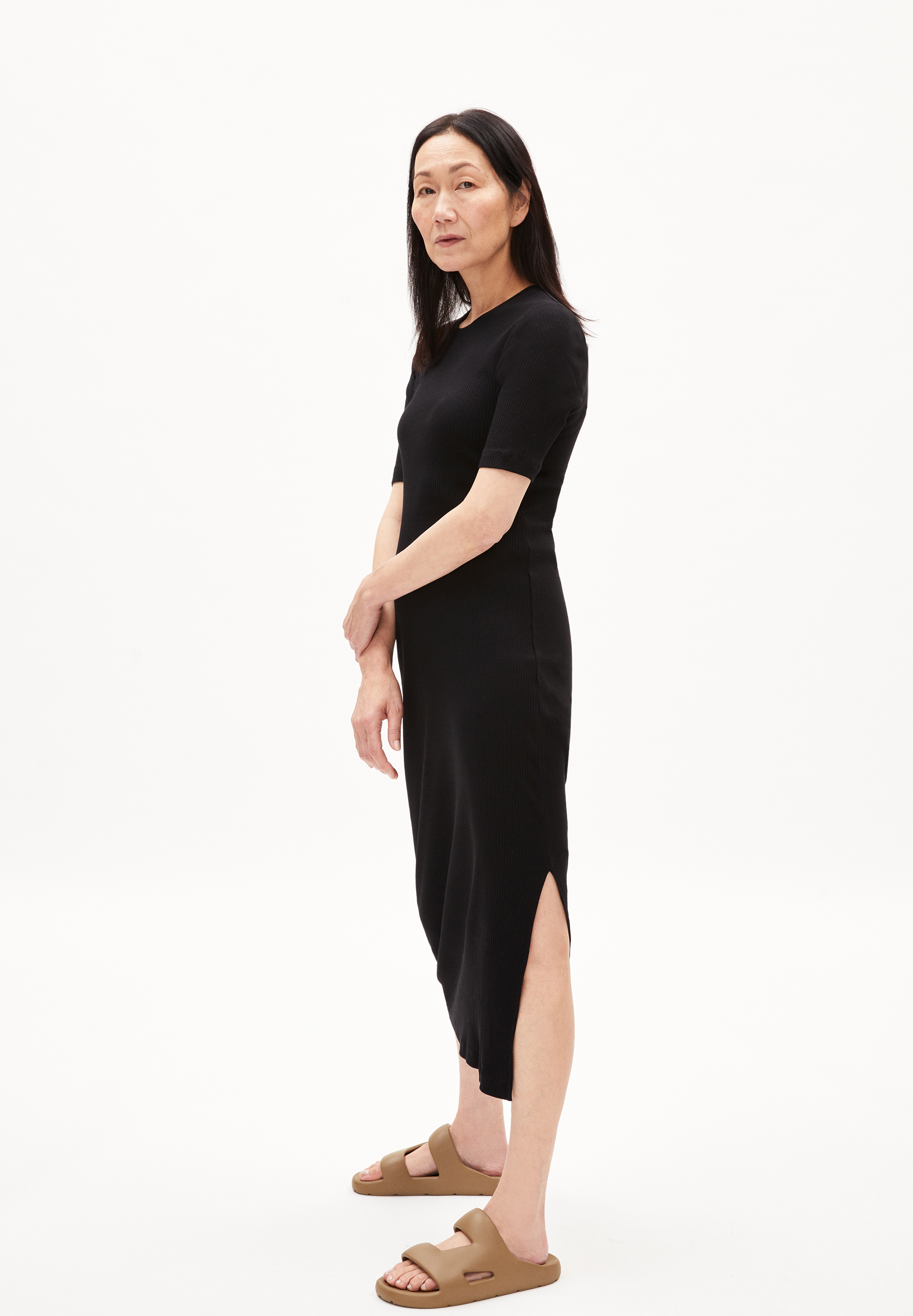 Ripp-Jerseykleid Slim Fit aus Bio-Baumwoll Mix
