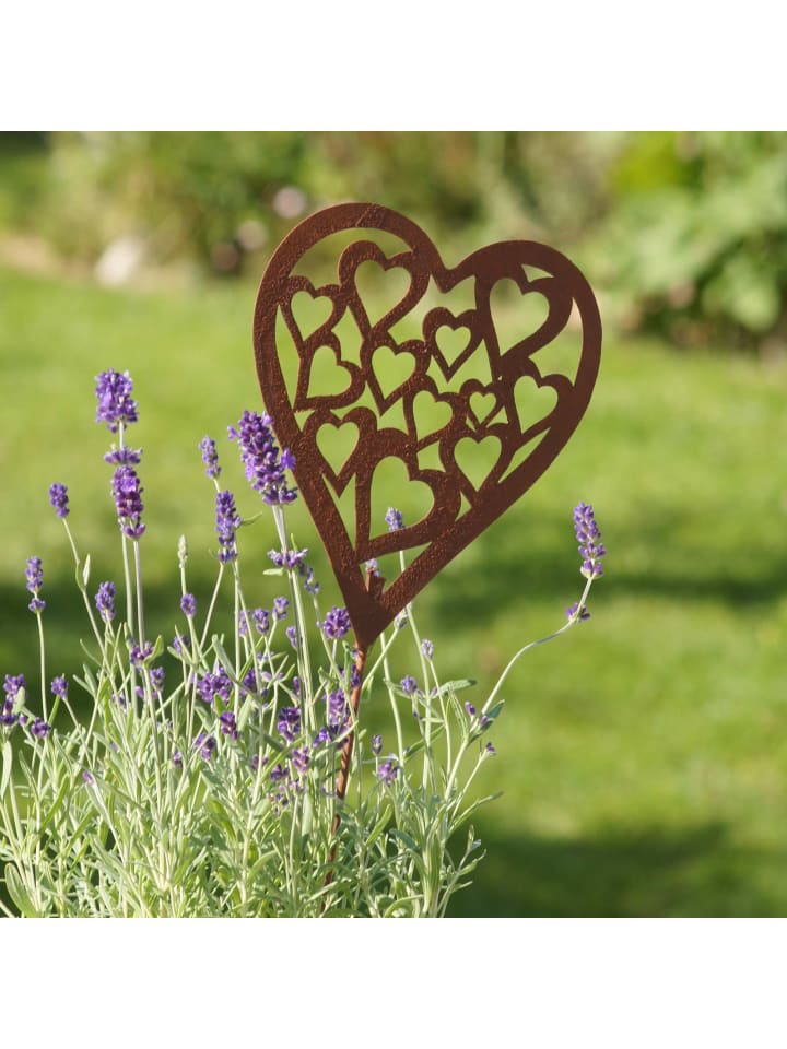 UNUS Gartenstecker Rost Herz mit Herzmuster in Braun günstig kaufen