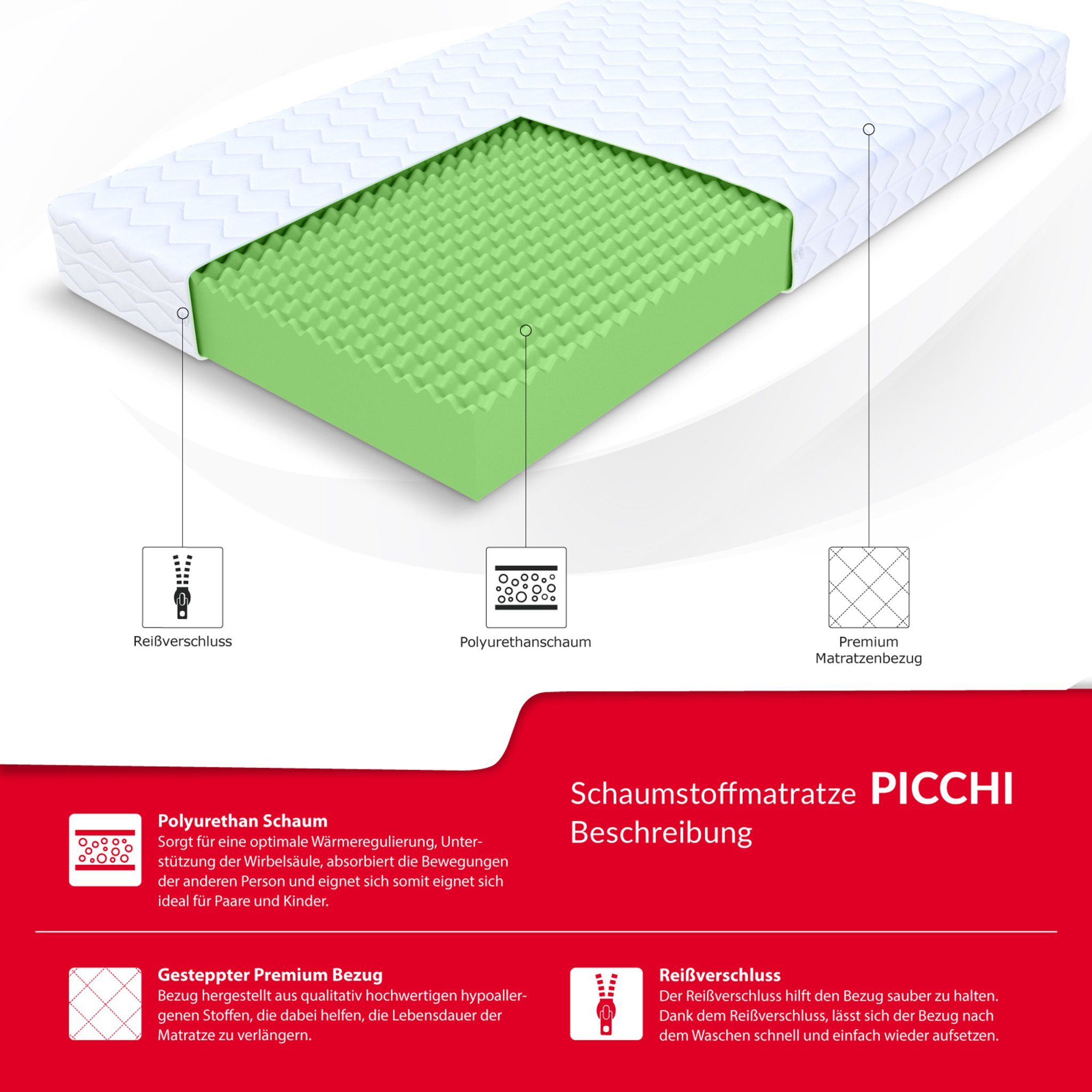 Kaltschaummatratze PICCHI, FDM, 12 cm hoch, (1), Wendematratze, H3
