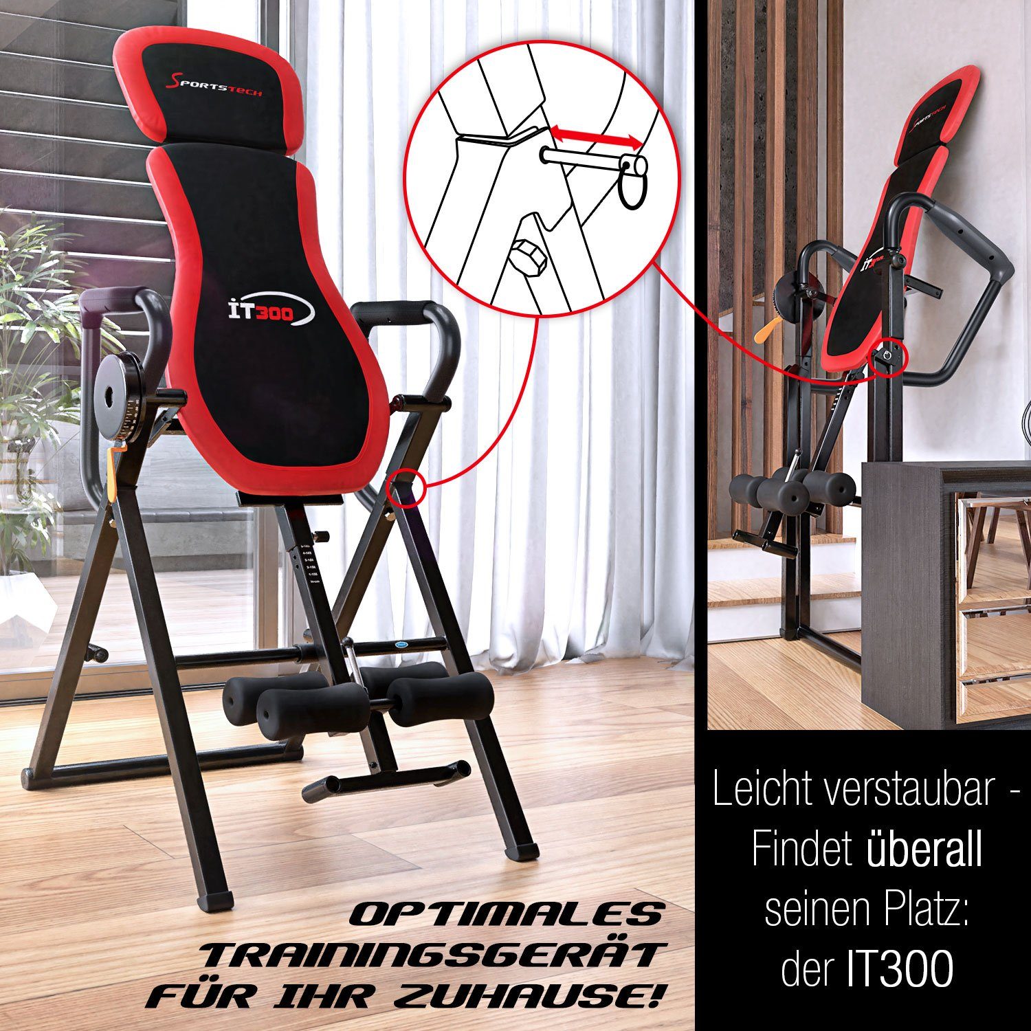 Sportstech Rückentrainer IT300, (6in1 Inversionsbank für Fitness & Sport Zuhause)