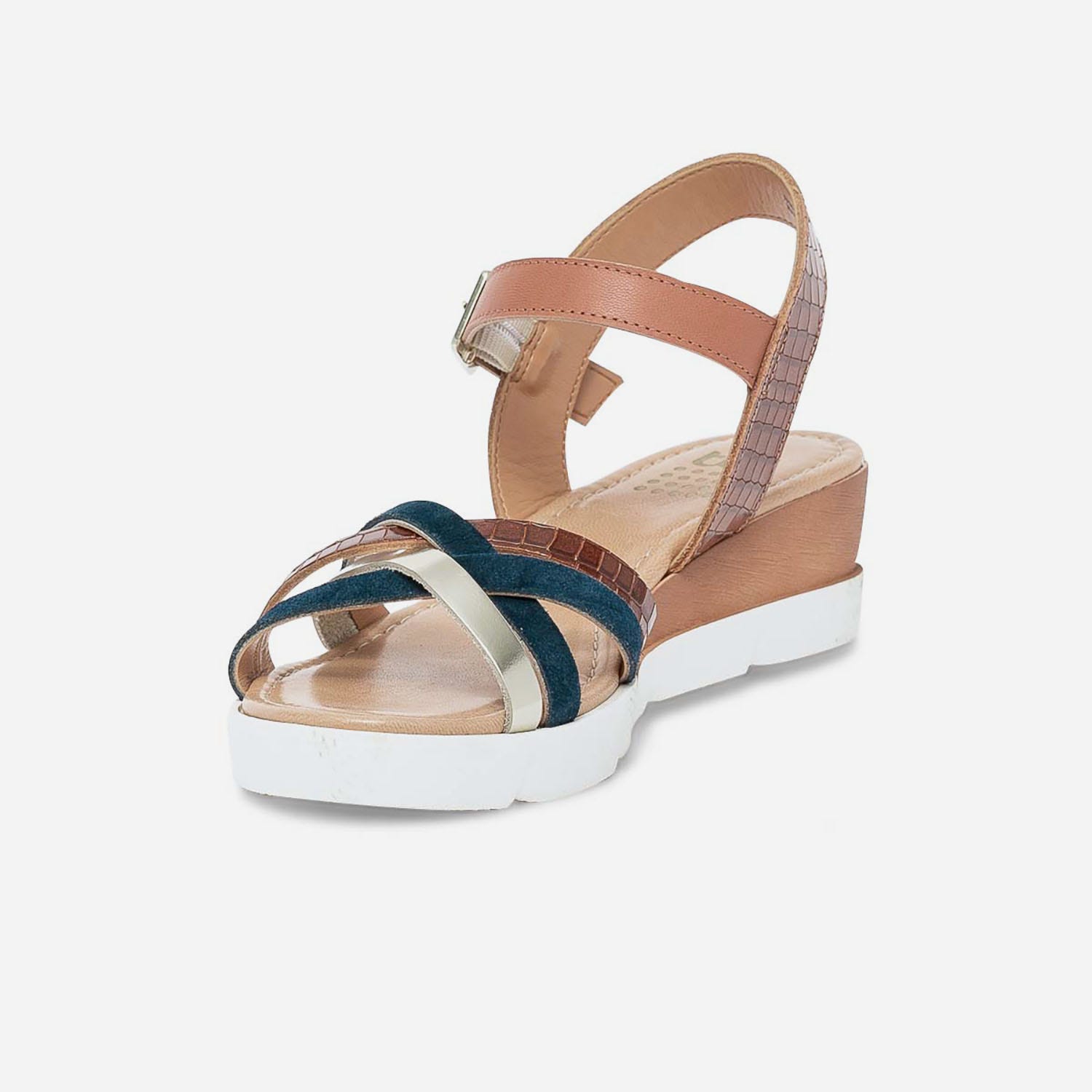 Sandale TBS cognac et marron en cuir à brides marine et dorée