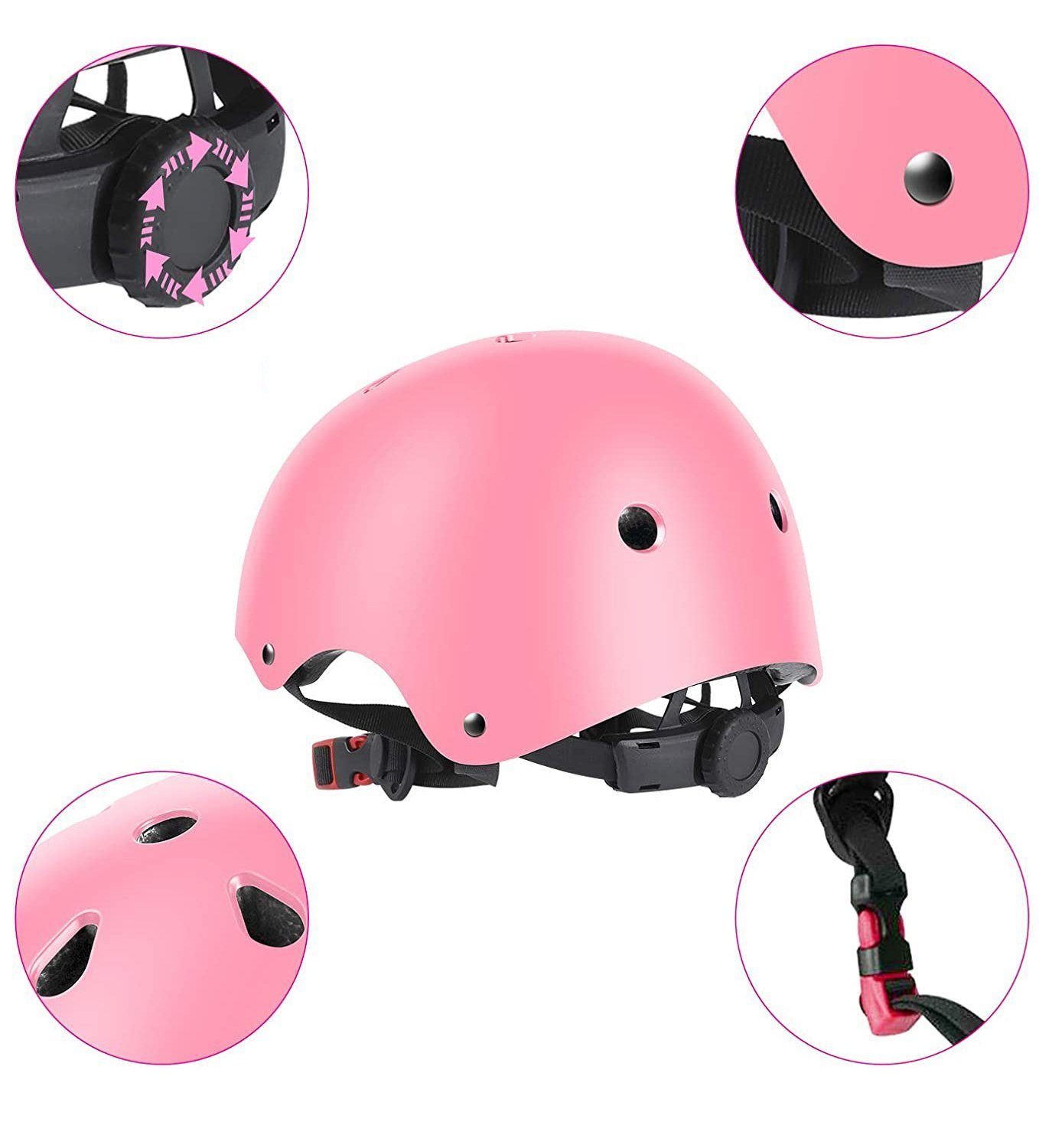 AROMUJOY Kinderfahrradhelm 7 in 1 Kinder Skaterhelm mit Knieschoner Ellenbogenschoner (Pflegeleicht, zur Reinigung abnehmbar), Kopfumfang 50-54CM