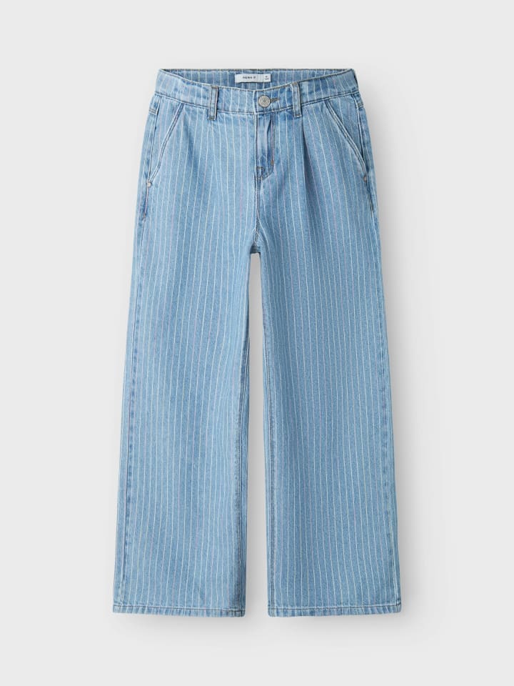 name it Gestreifte Jeanshose mit weitem Bein und geradem Oversized Look in Hellblau günstig kaufen