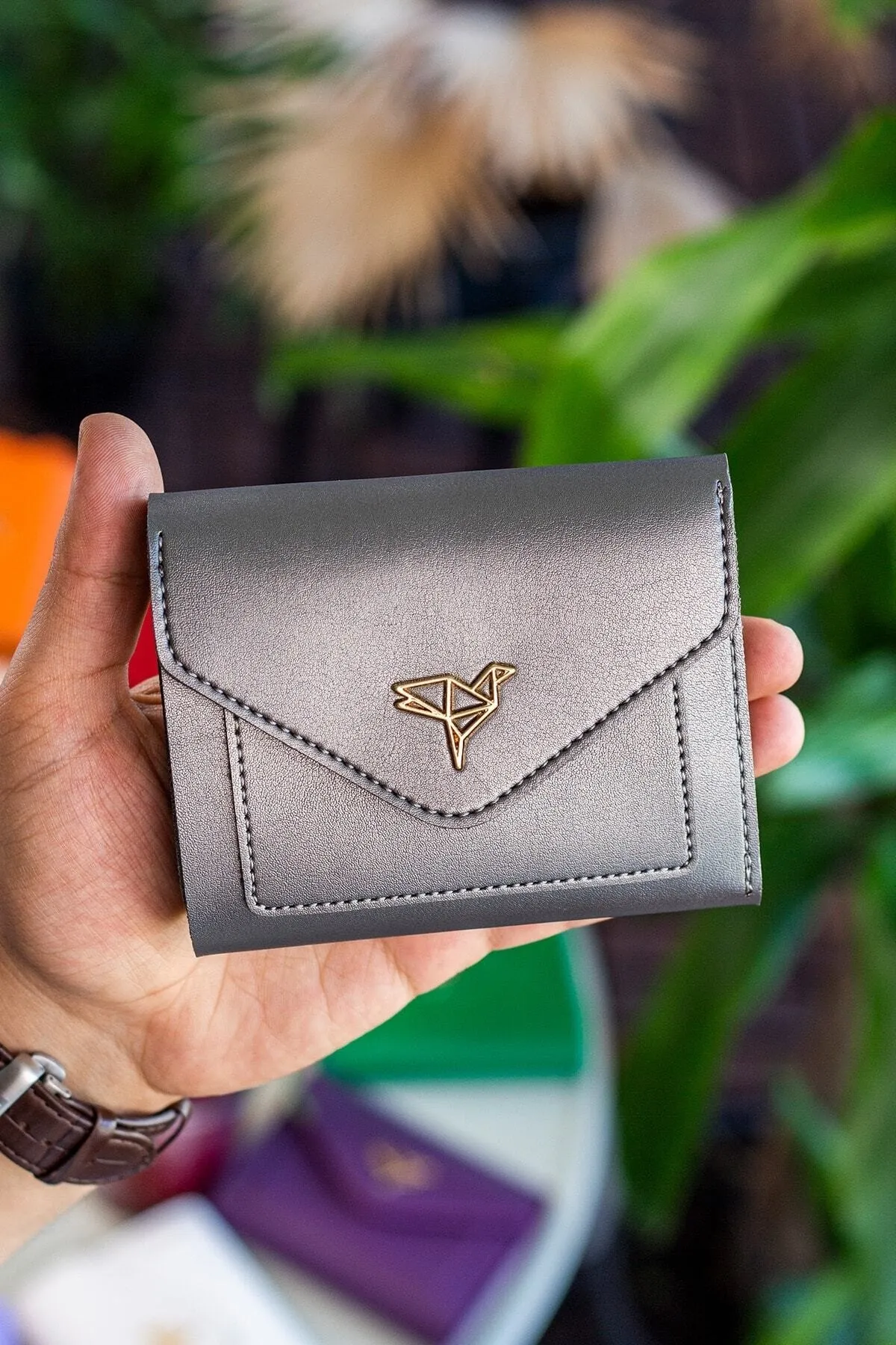 Garbalia  Columbia Mini-Anthrazit-Damenbrieftasche aus veganem Leder mit Münzfach und losem Kartenhalter