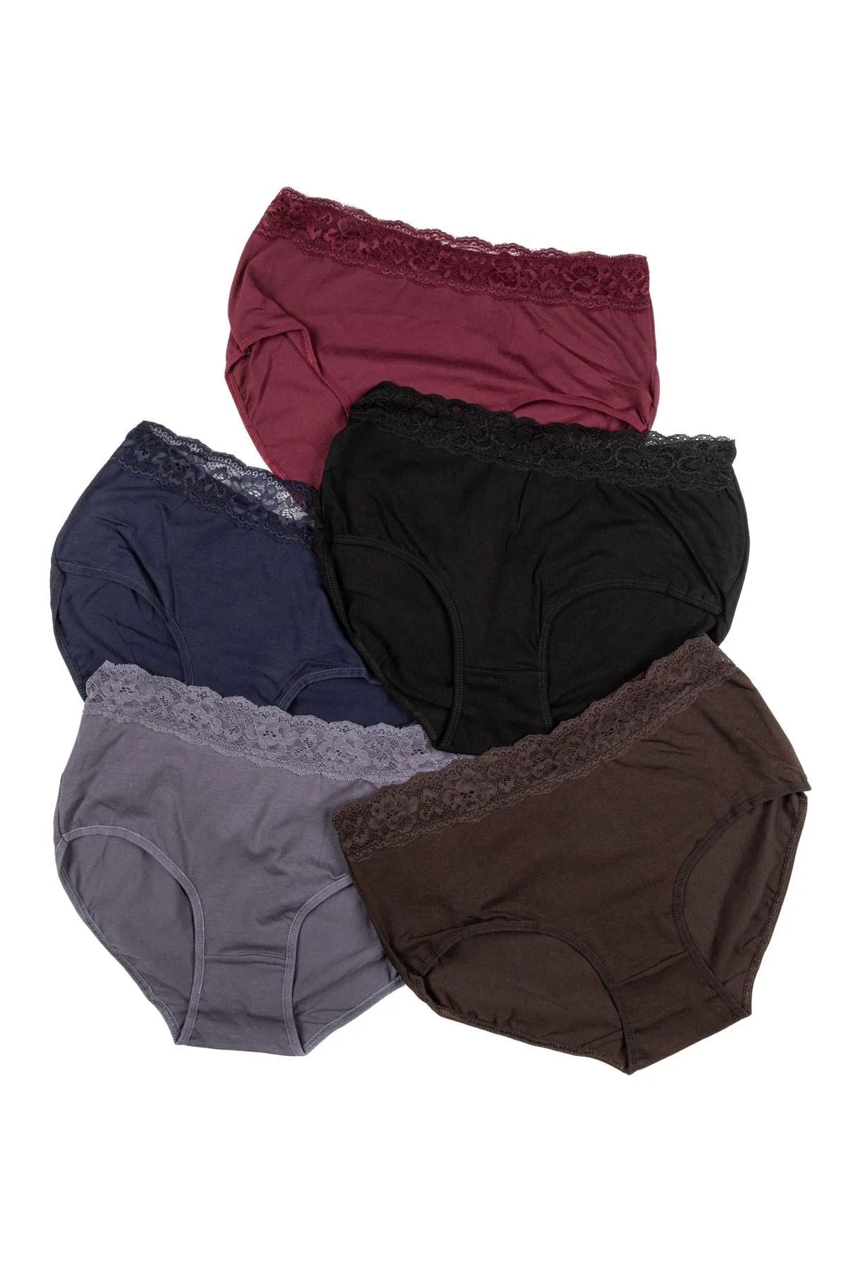 Nicoletta  Damenhöschen, große Größe, 5er-Pack, Lycra, Weinrot