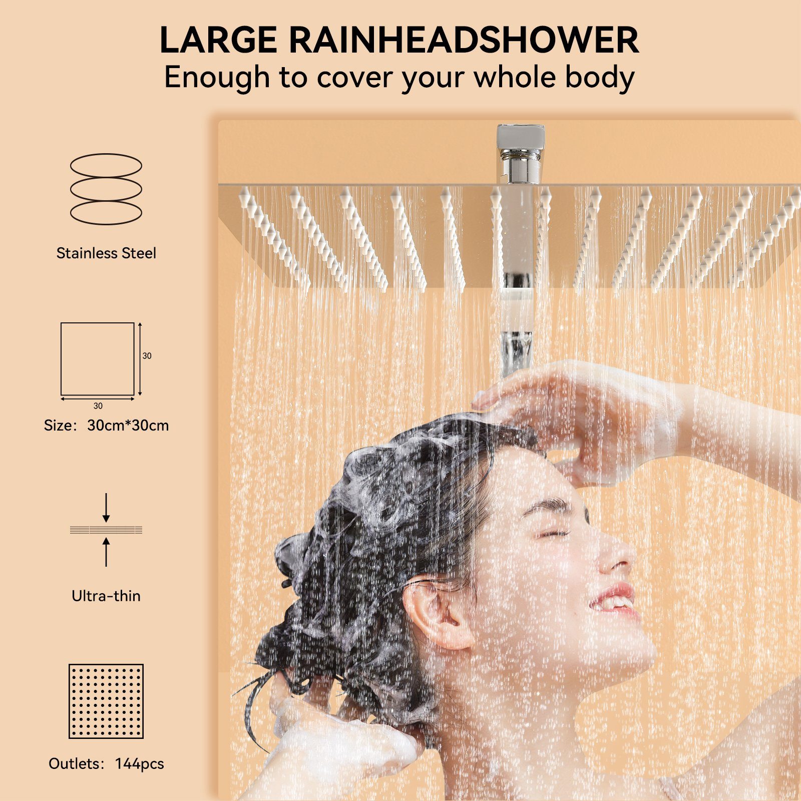 Auralum Duschsystem mit Thermostat Duscharmatur Regendusche Duschset Duschsäule Dusche, mit Quadrat Regenbrause 30 x 30 cm