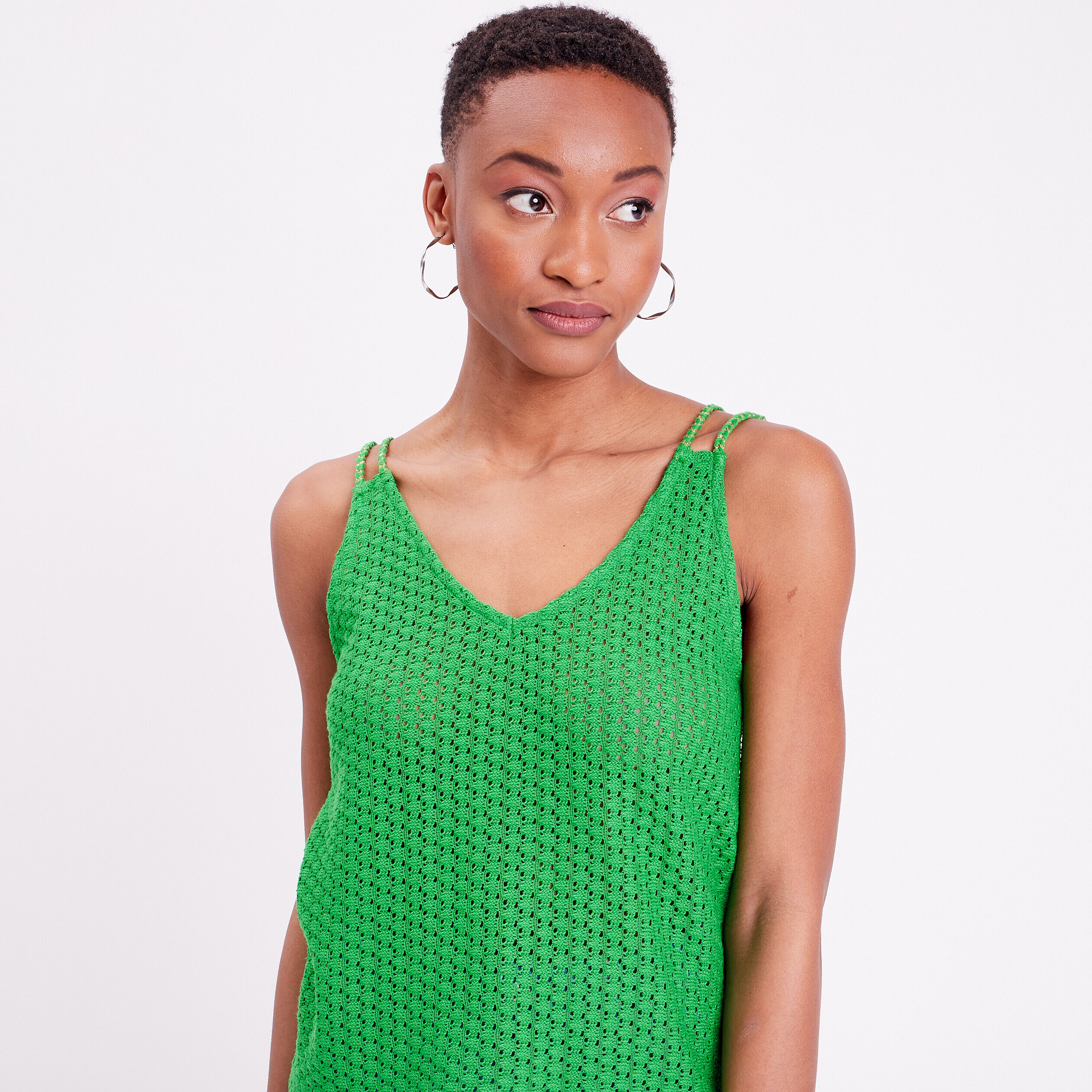 Débardeur crochet bretelles vert femme | Cache Cache