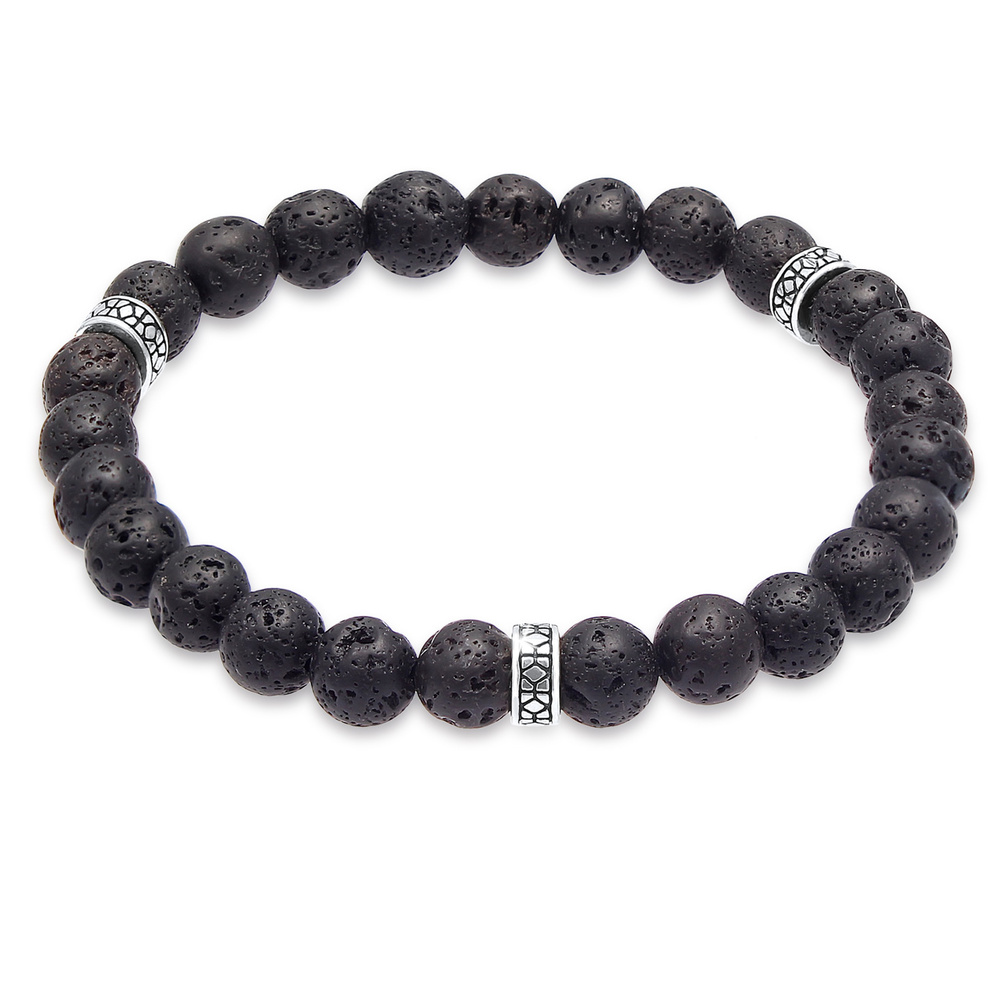 KUZZOI KUZZOI Bracelet Herren Lava Schwarz Vintage 925 Silber Oxidiert Bracelet