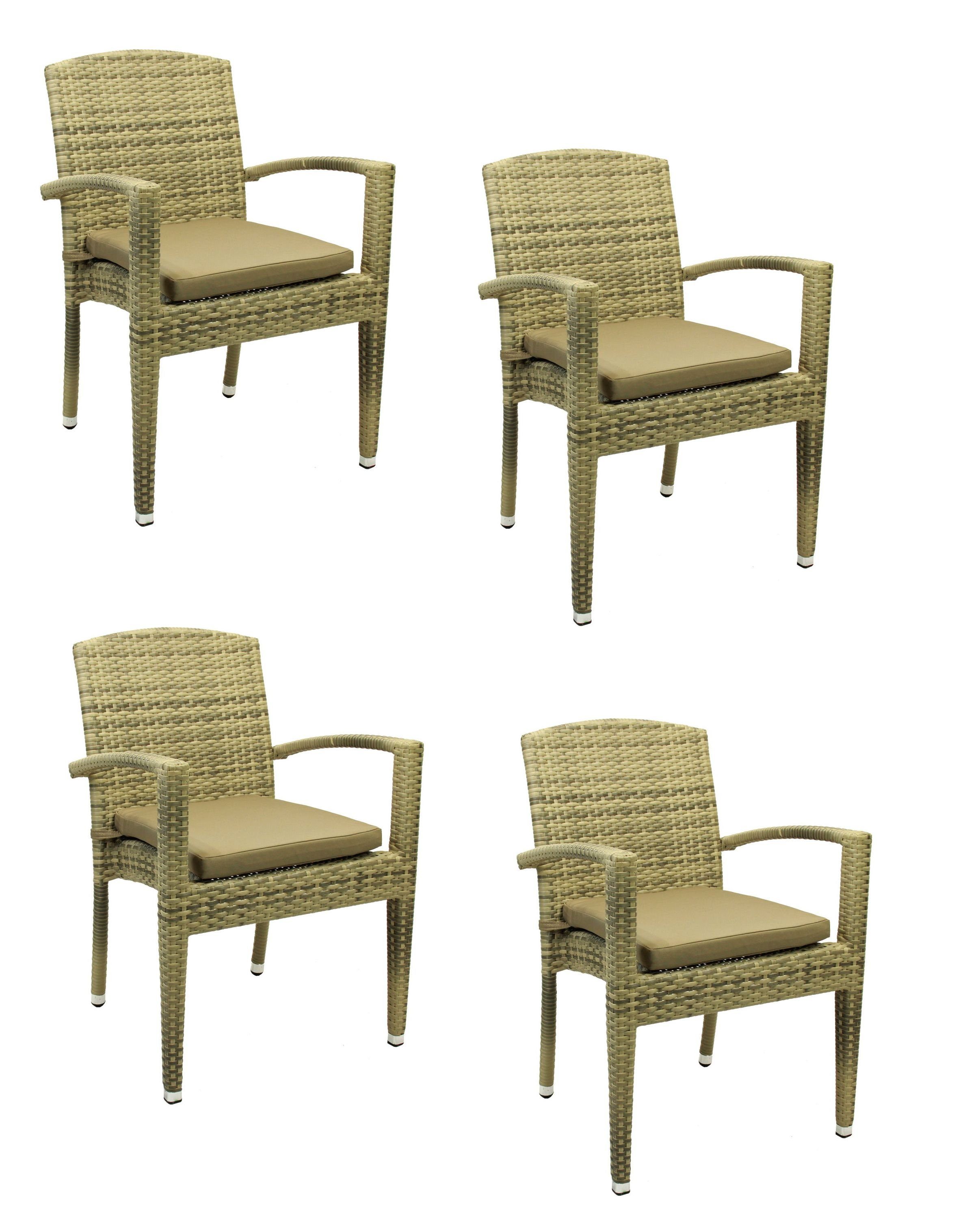 Konway Stapelstuhl MAUI (4 St), 4x KONWAY® MAUI Stapelsessel Elfenbein Premium Polyrattan Sessel