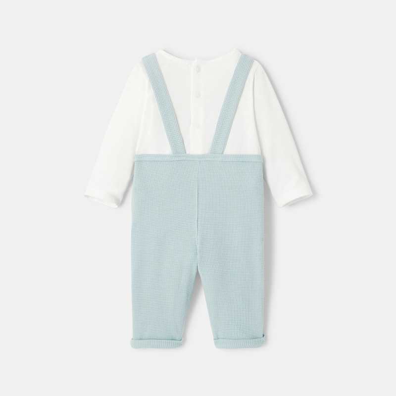 Salopette en coton nid d'abeille avec t-shirt intégré turquoise naissance Absorba