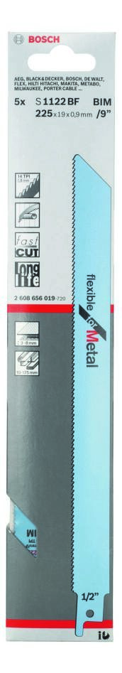 Bosch Blue Accessories 2608656019 S1122BF bajonetsavklinge fleksibel til metal 225 mm 5 stk.
