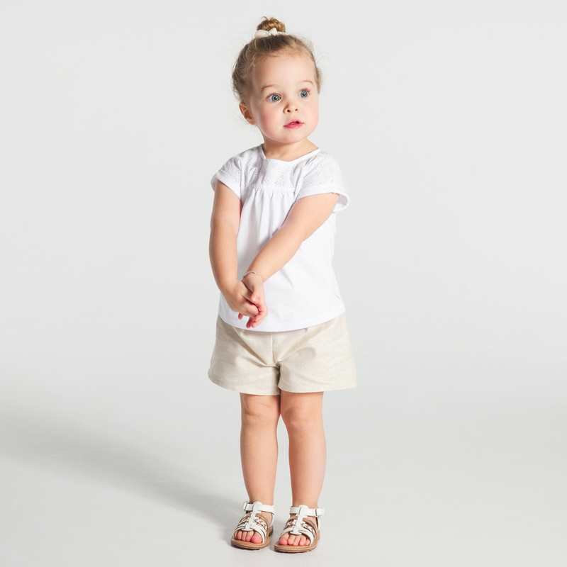 T-shirt bi-matière broderie anglaise blanc bébé fille