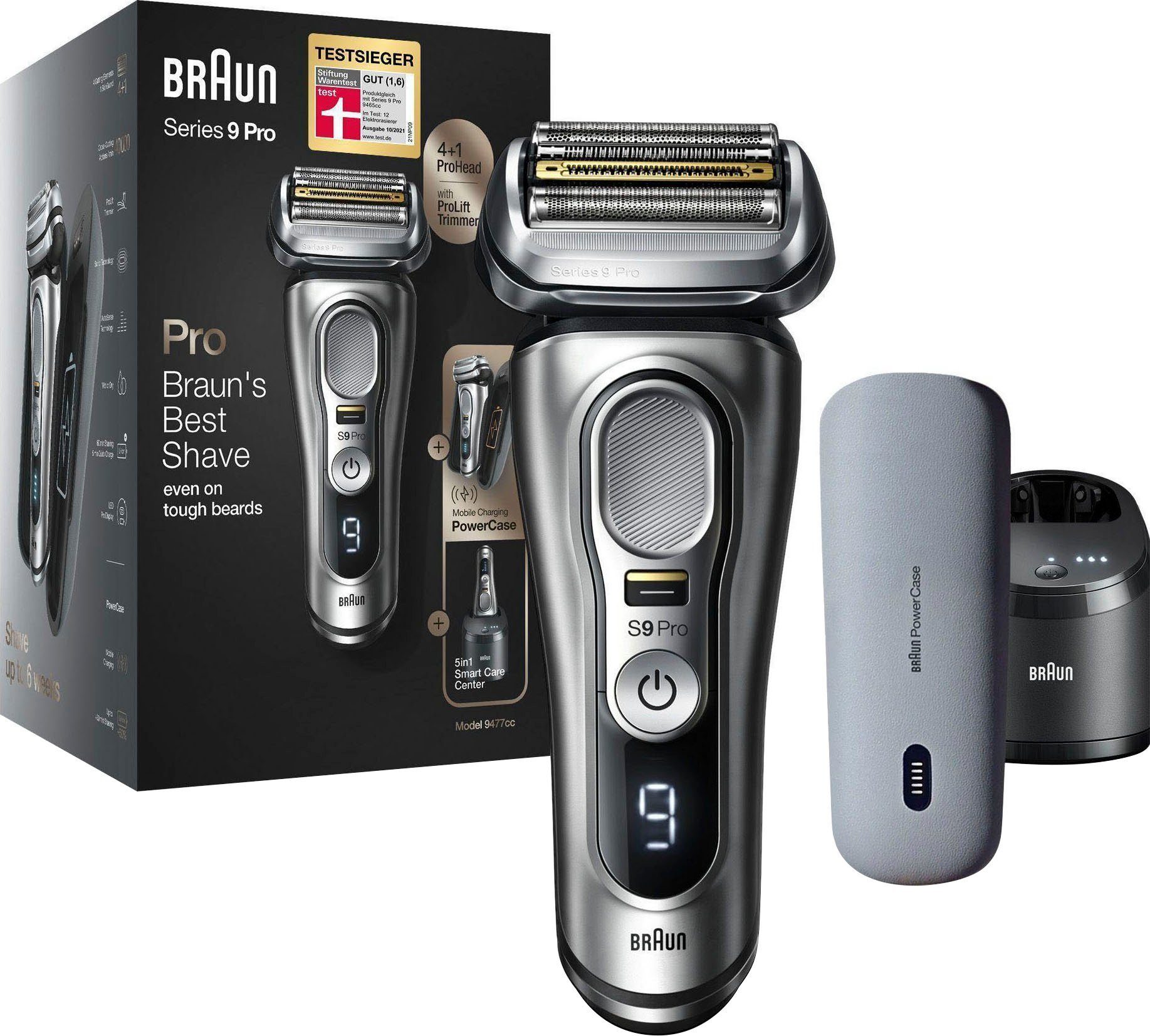Braun Elektrorasierer Series 9 Pro 9477cc, 5-Stufen-Reinigungs- und Ladestation, Aufsätze: 1, Wet&Dry, 4+1 Scherkopf