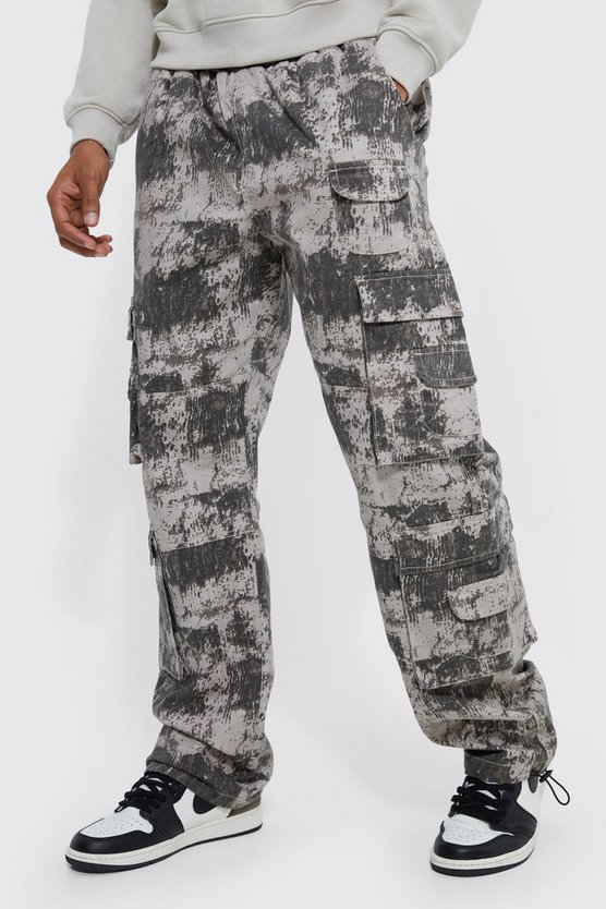 Camouflage Cargo-Hose mit geradem Bein, Tasche und elastischem Bund