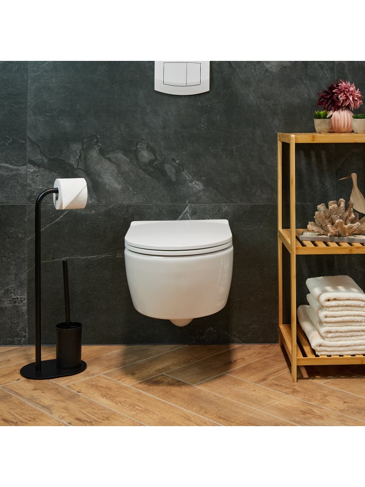 relaxdays WC Garnitur in Schwarz - (B)23 x (H)64,5 x (T)17 cm günstig kaufen onesize
