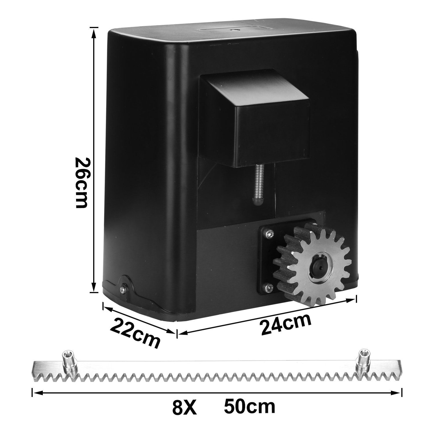 Clanmacy Schiebetorantrieb Schiebetorantrieb Warnlicht Schiebetor Toröffner Torantrieb max.600 kg, mit Gleitschiene