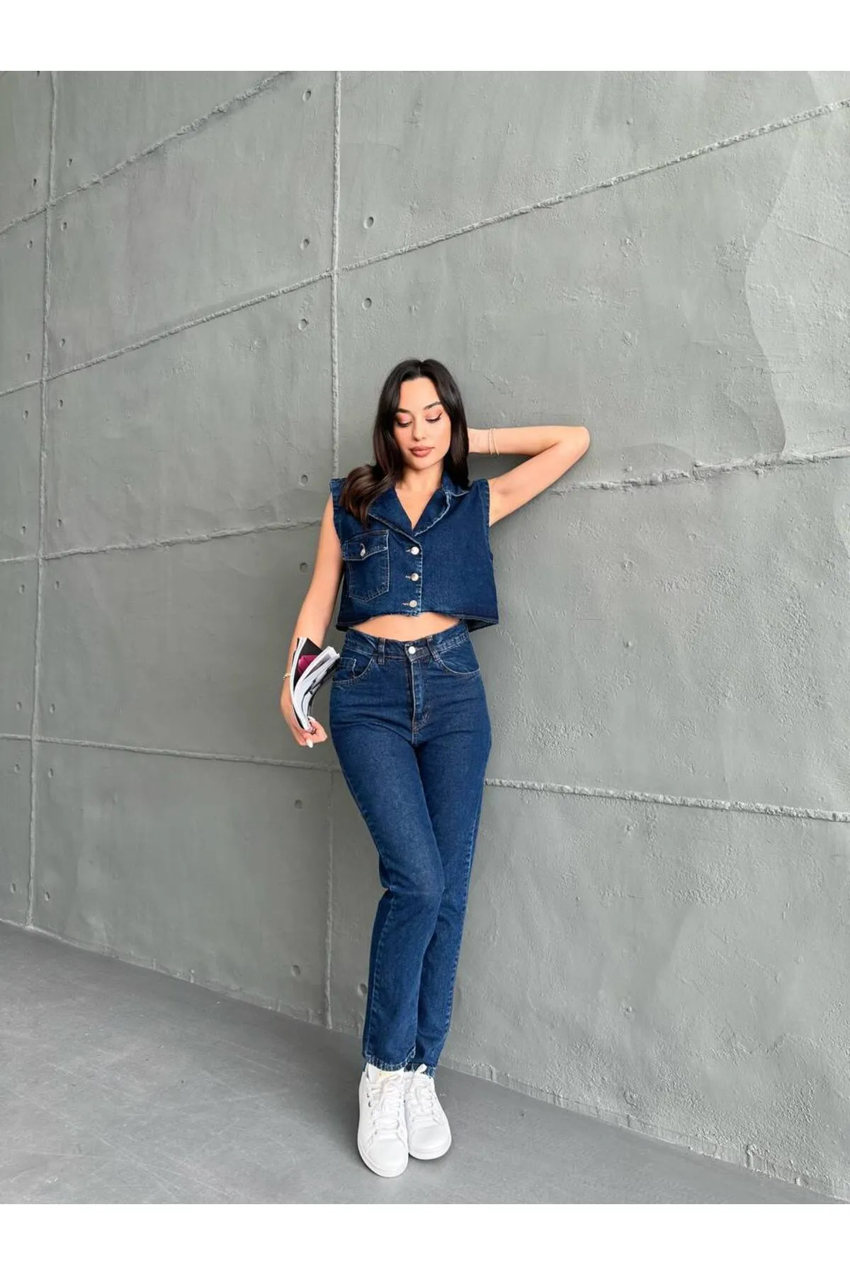 SONREİR  MOM FIT HOSE CROP POCKET WESTE JEANS DOPPELSET