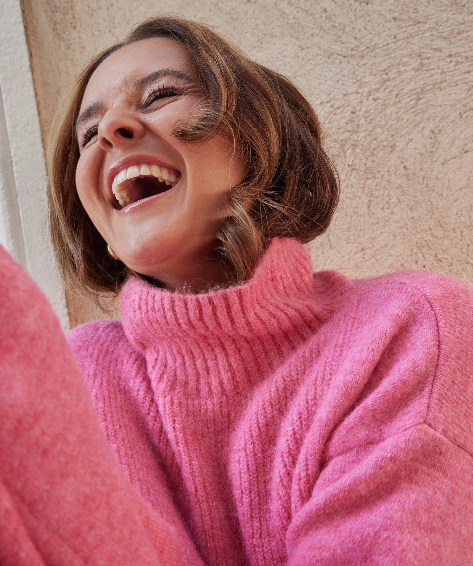 Pull col montant en grosse maille femme - Gémo x Melissaallbb rose | GEMO