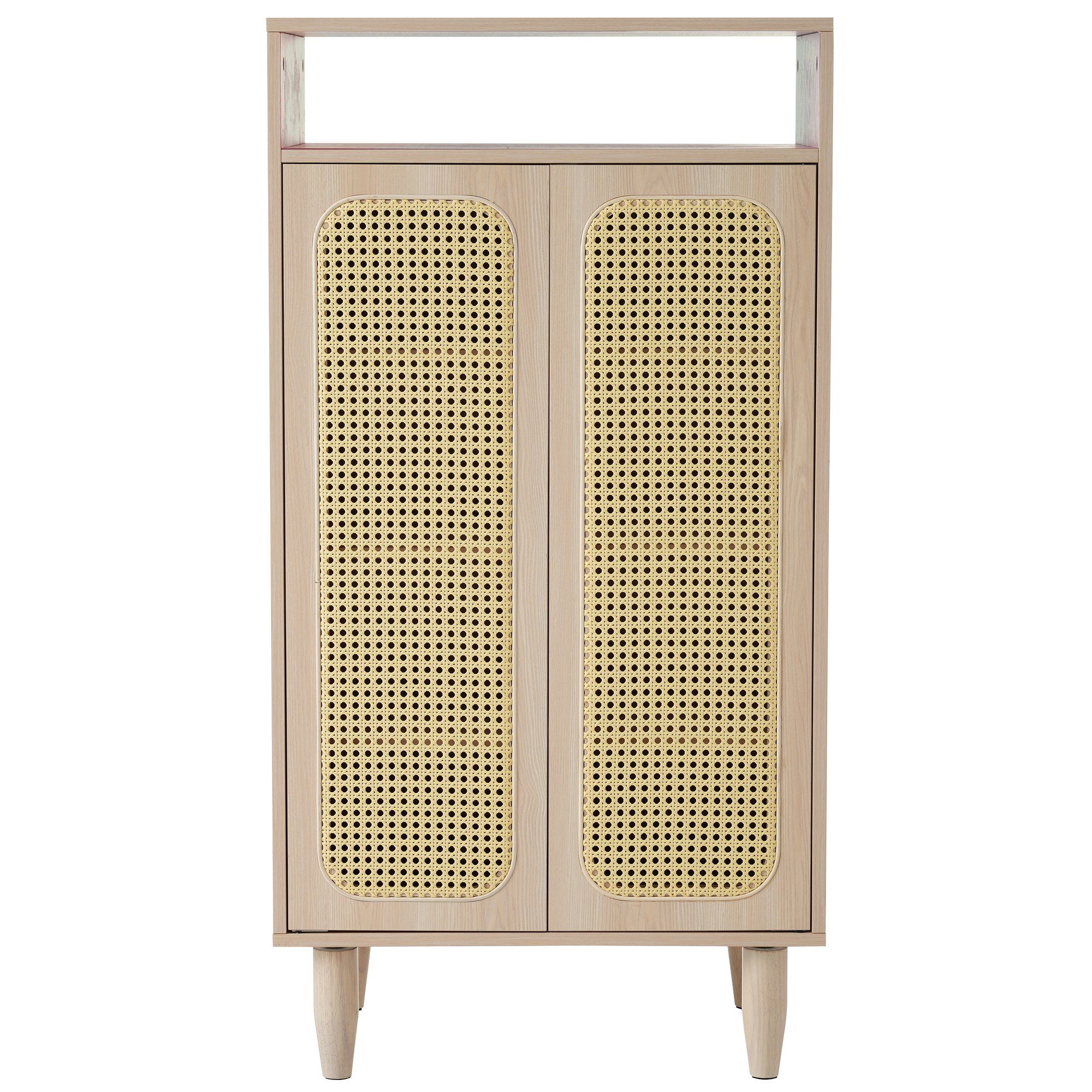 REDOM Highboard Sideboard (mit Rattantüren und offenen Fach), Sideboard mit verstellbare Einlegeböden