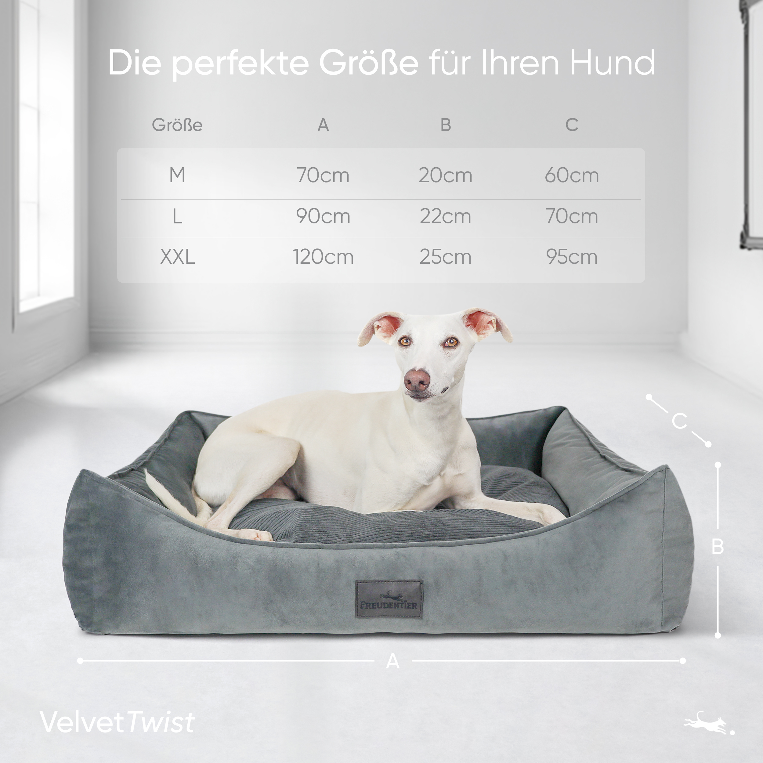 Freudentier Hundebetten Freudentier orthopädisches Hundebett mit Cord/Velour Wendekissen anthrazit M