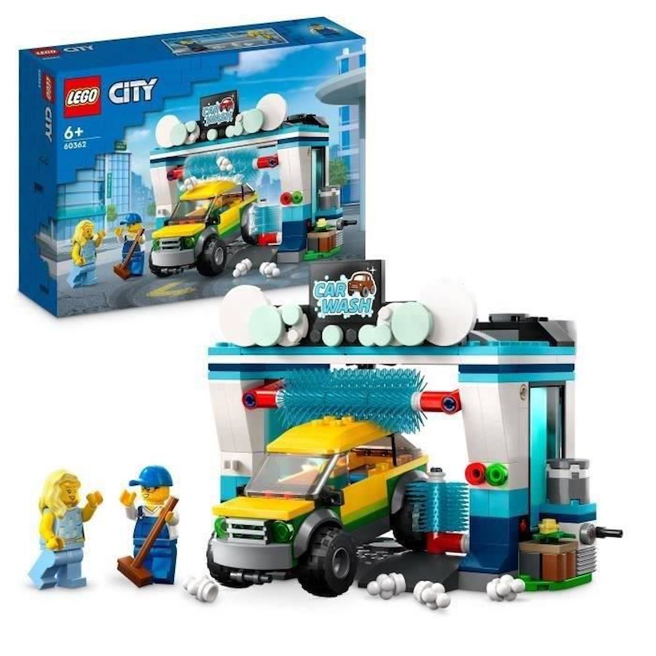 LEGO® City 60362 La Station de Lavage, Jouet pour Enfants Dès 6 Ans, avec Voiture et Minifigurines bleu